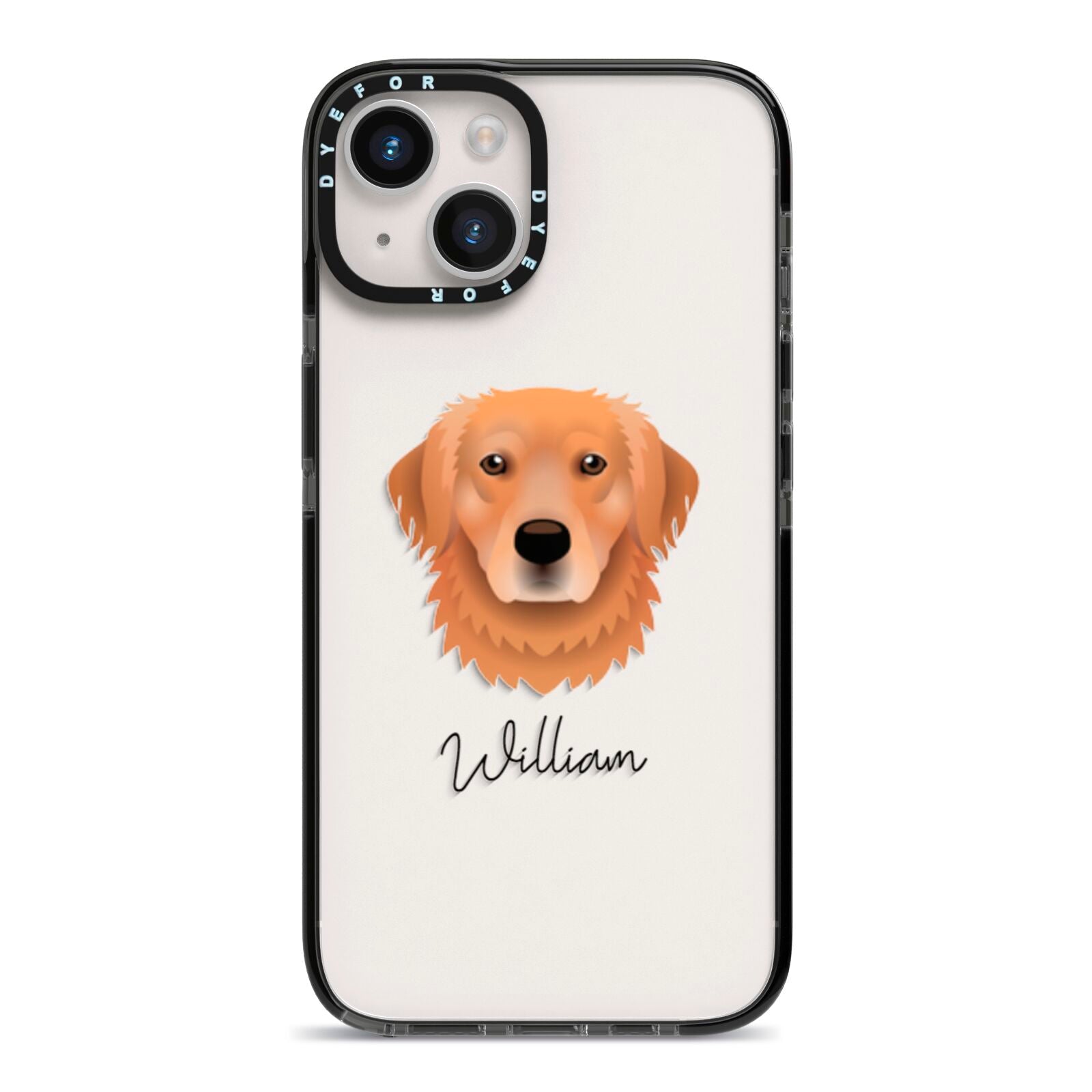 Golden Retriever Personalised iPhone 14 Black Impact Case on Silver phone