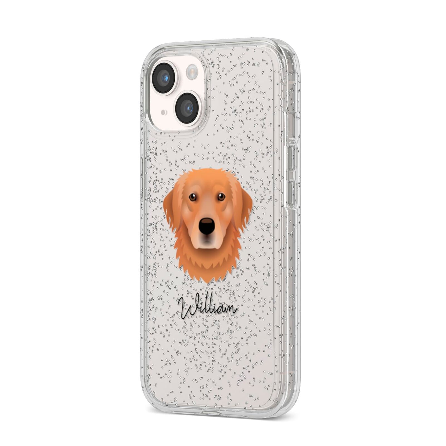 Golden Retriever Personalised iPhone 14 Glitter Tough Case Starlight Angled Image
