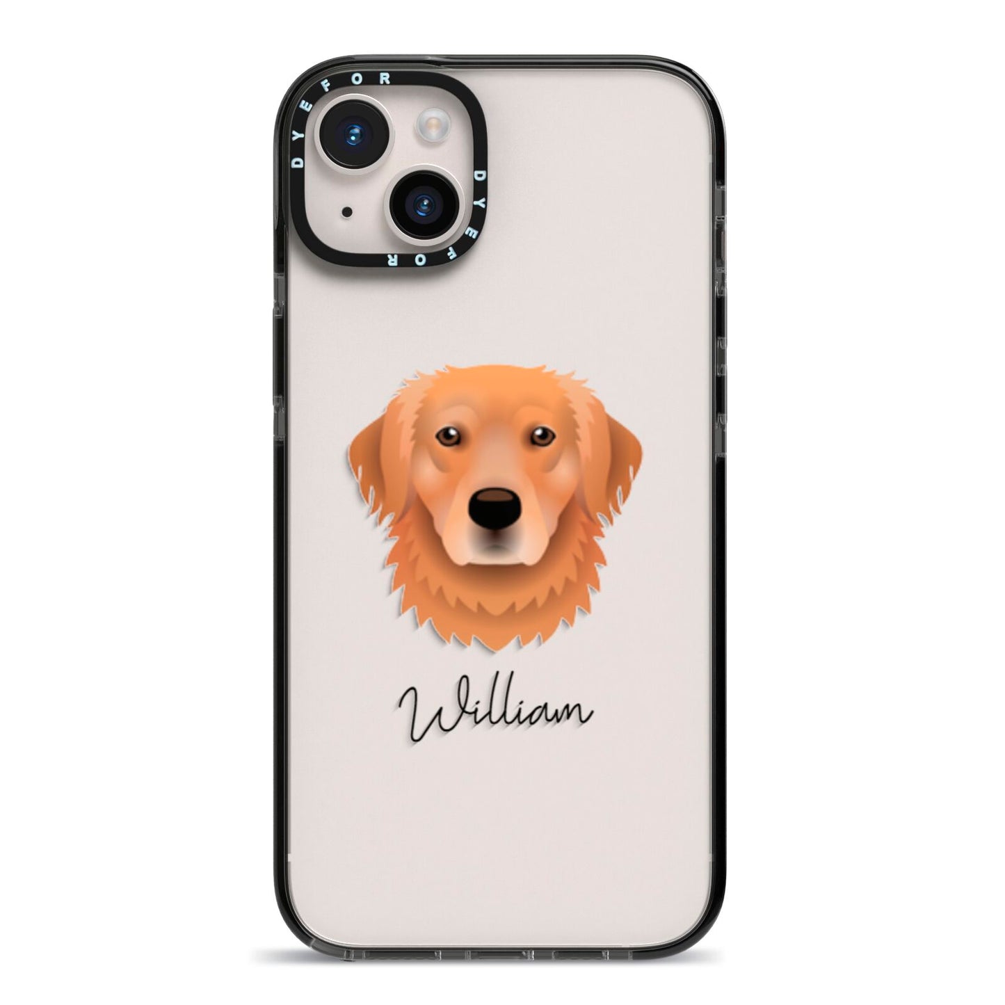 Golden Retriever Personalised iPhone 14 Plus Black Impact Case on Silver phone