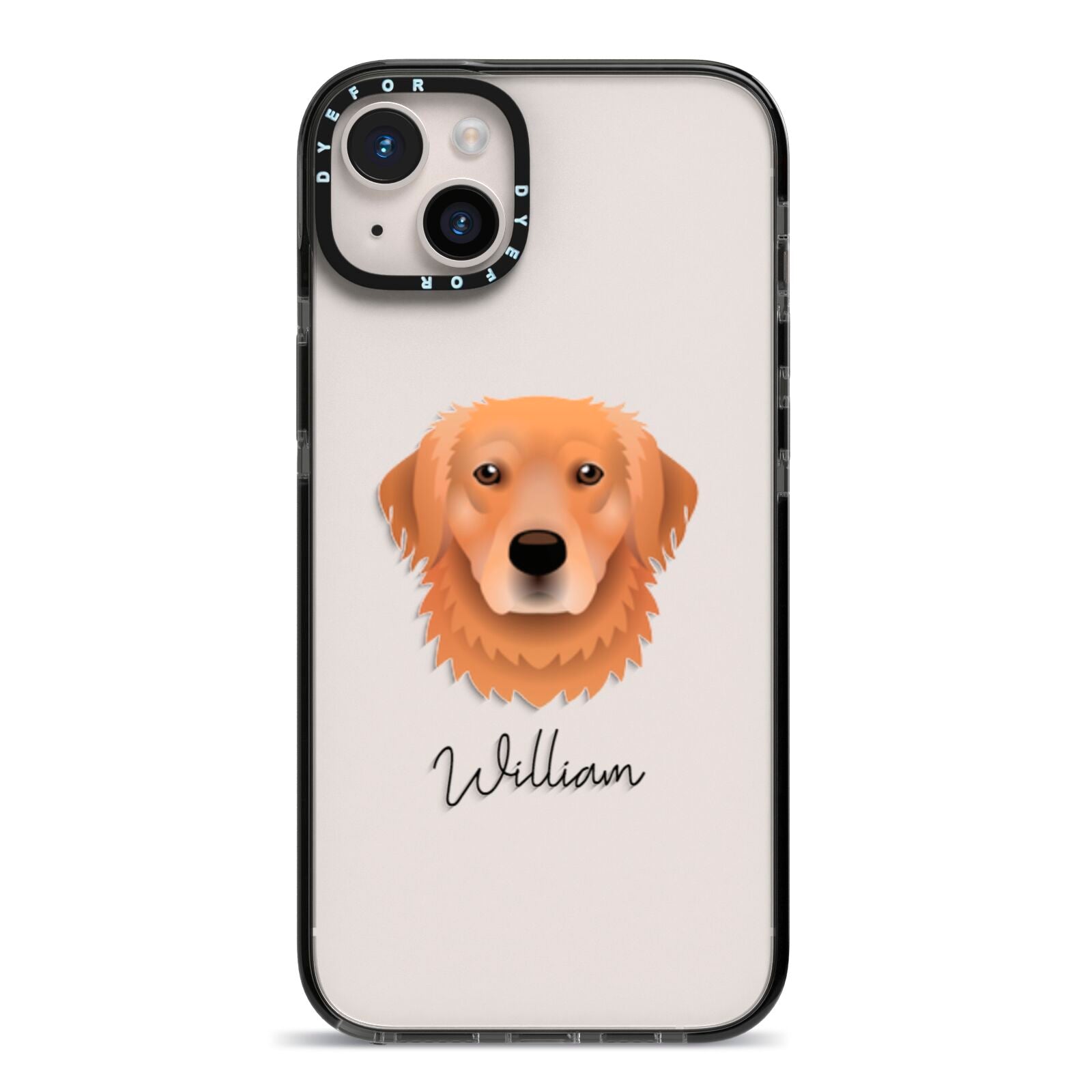 Golden Retriever Personalised iPhone 14 Plus Black Impact Case on Silver phone