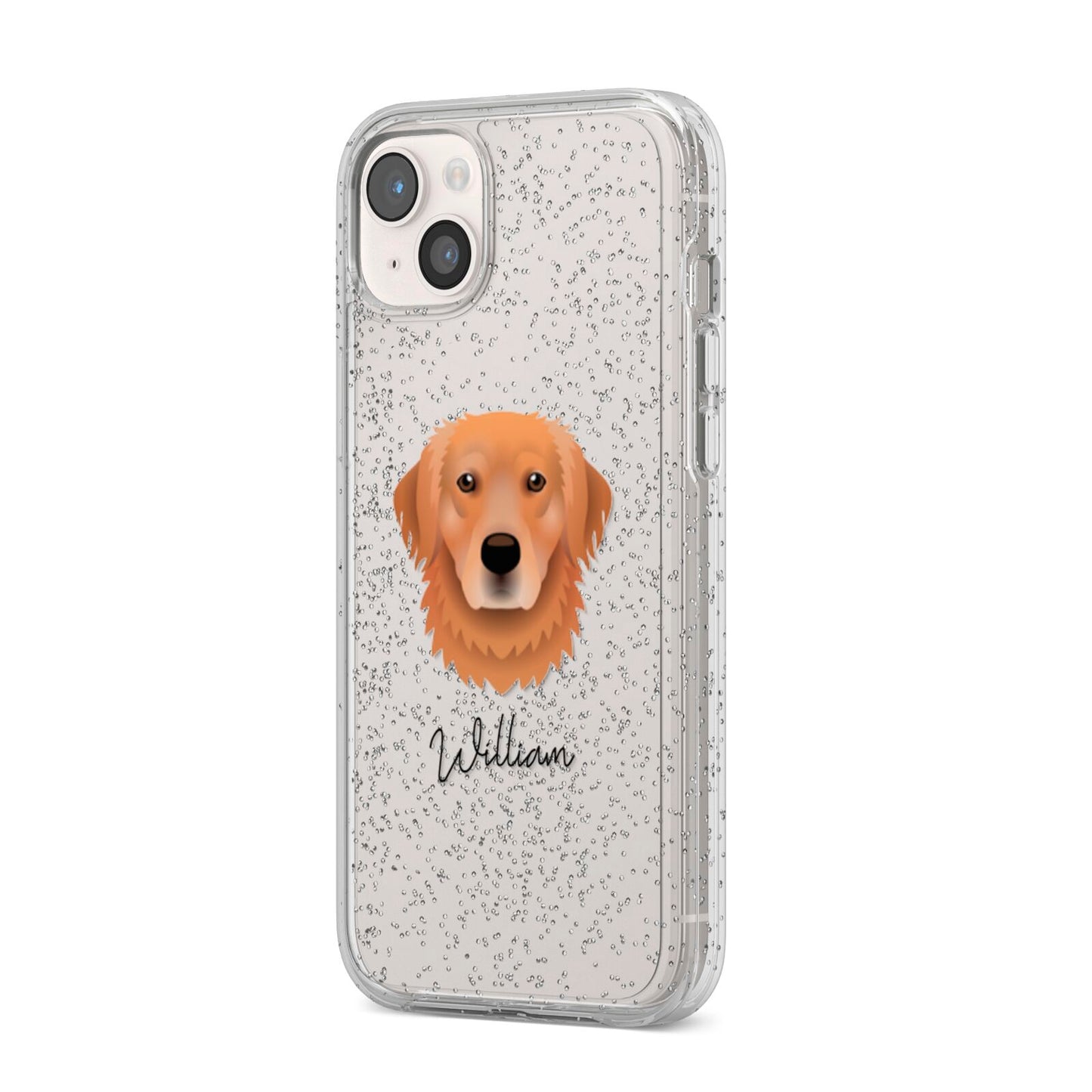 Golden Retriever Personalised iPhone 14 Plus Glitter Tough Case Starlight Angled Image