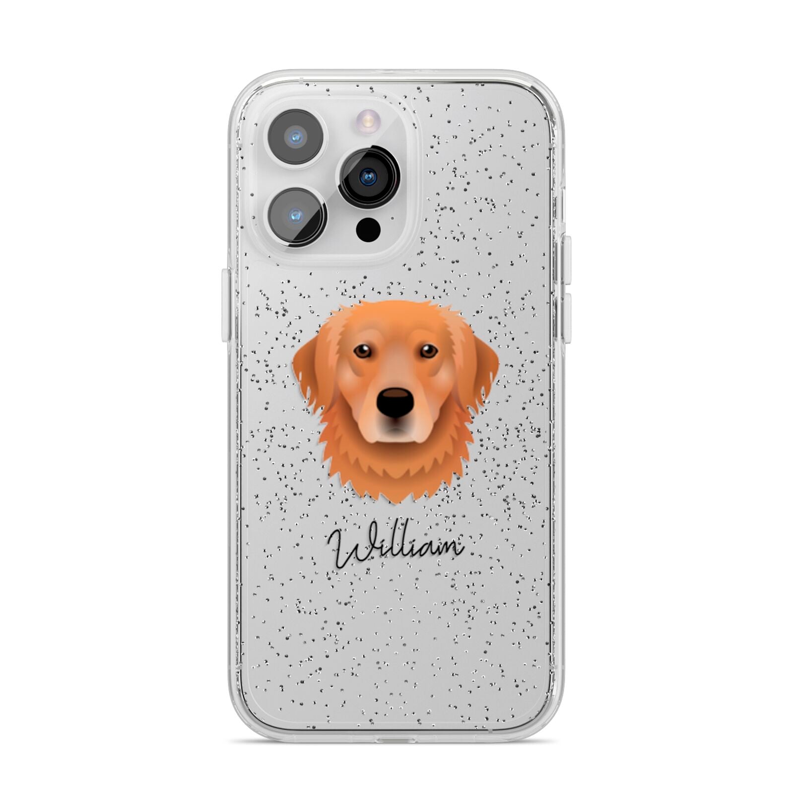 Golden Retriever Personalised iPhone 14 Pro Max Glitter Tough Case Silver