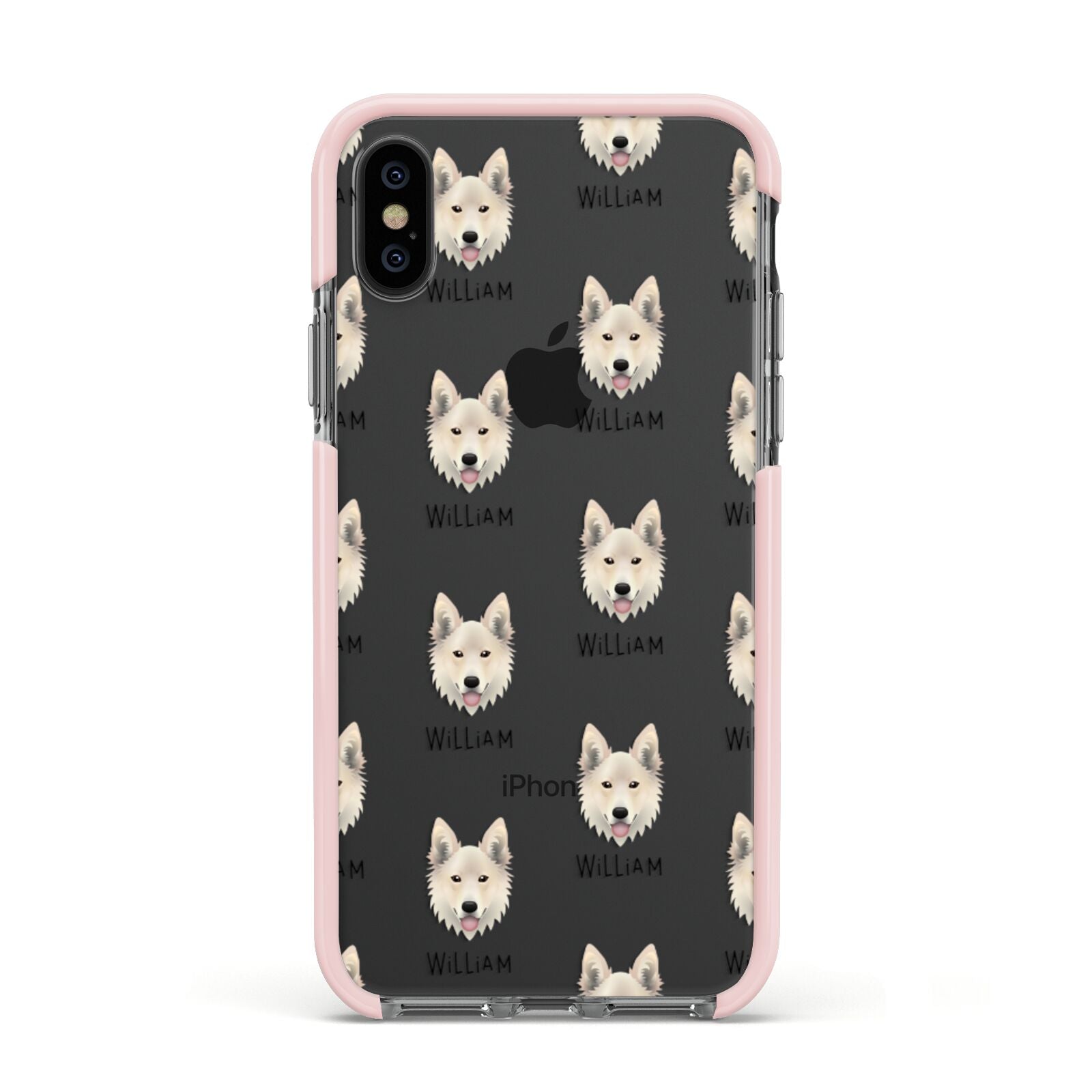 Golden Shepherd Icon with Name Apple iPhone Xs Impact Case Pink Edge on Black Phone