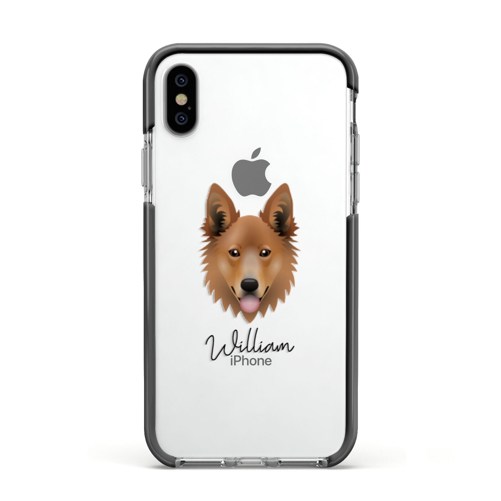 Golden Shepherd Personalised Apple iPhone Xs Impact Case Black Edge on Silver Phone