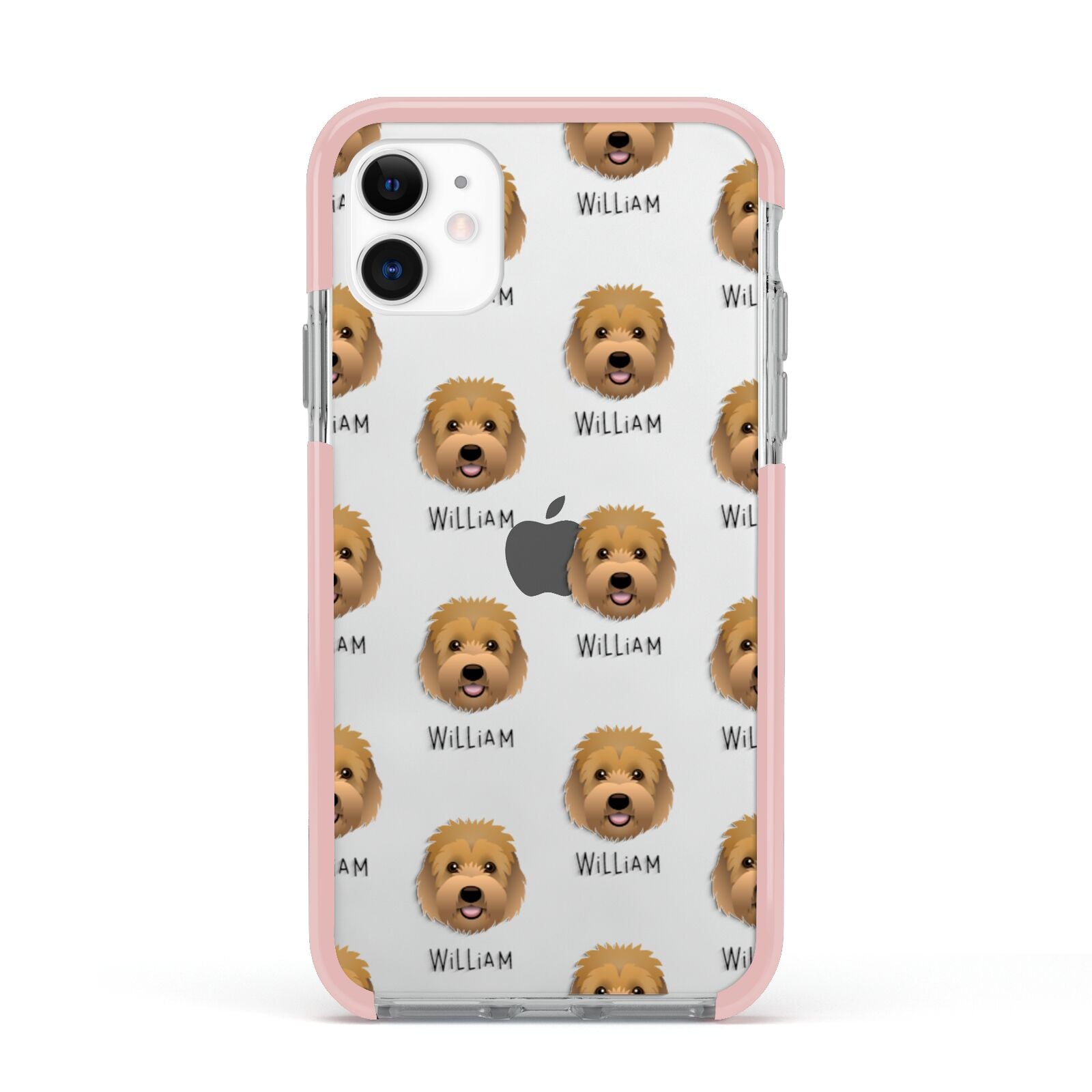 Goldendoodle Icon with Name Apple iPhone 11 in White with Pink Impact Case