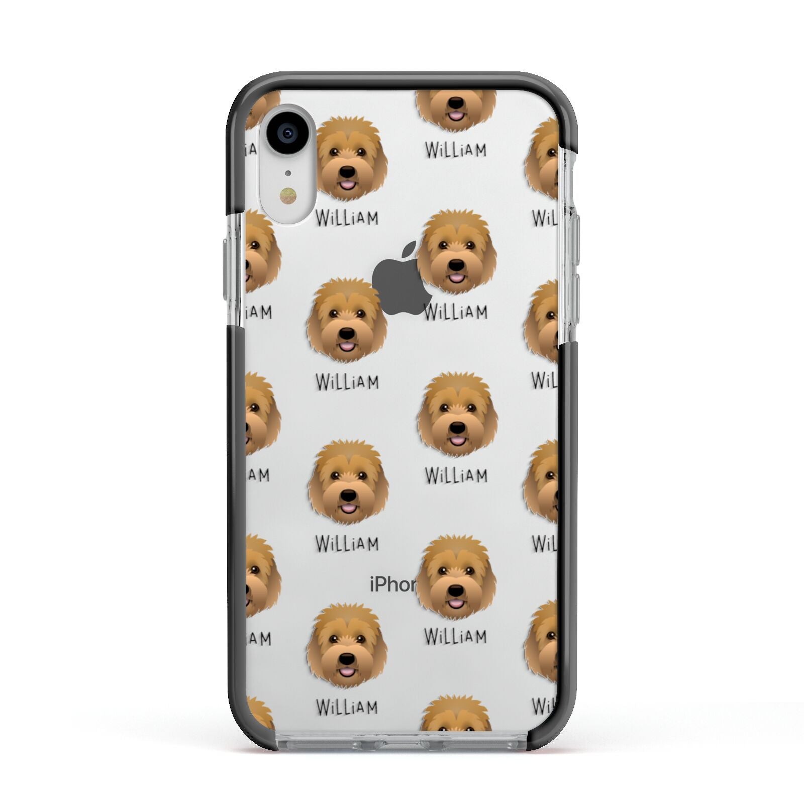 Goldendoodle Icon with Name Apple iPhone XR Impact Case Black Edge on Silver Phone