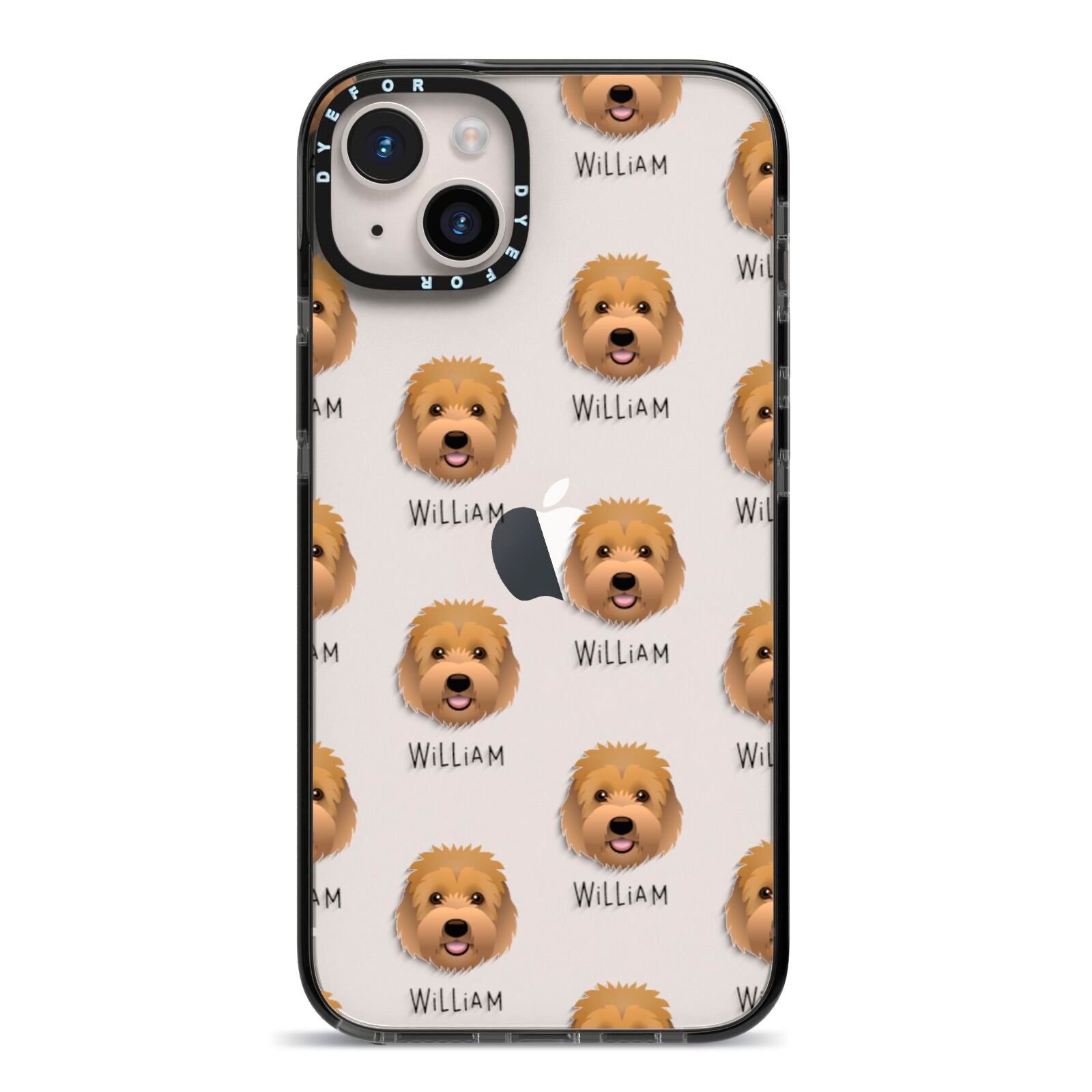 Goldendoodle Icon with Name iPhone 14 Plus Black Impact Case on Silver phone