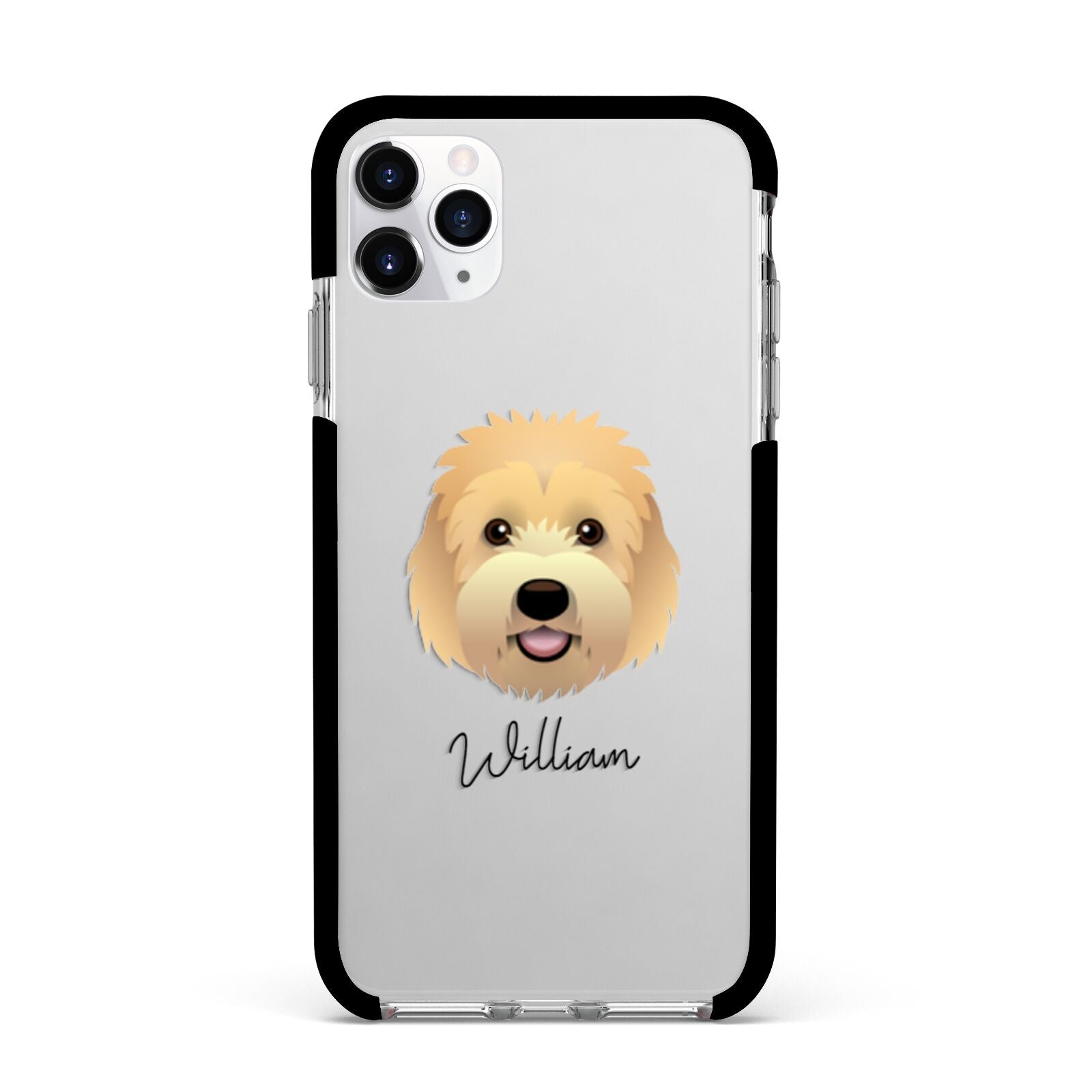 Goldendoodle Personalised Apple iPhone 11 Pro Max in Silver with Black Impact Case