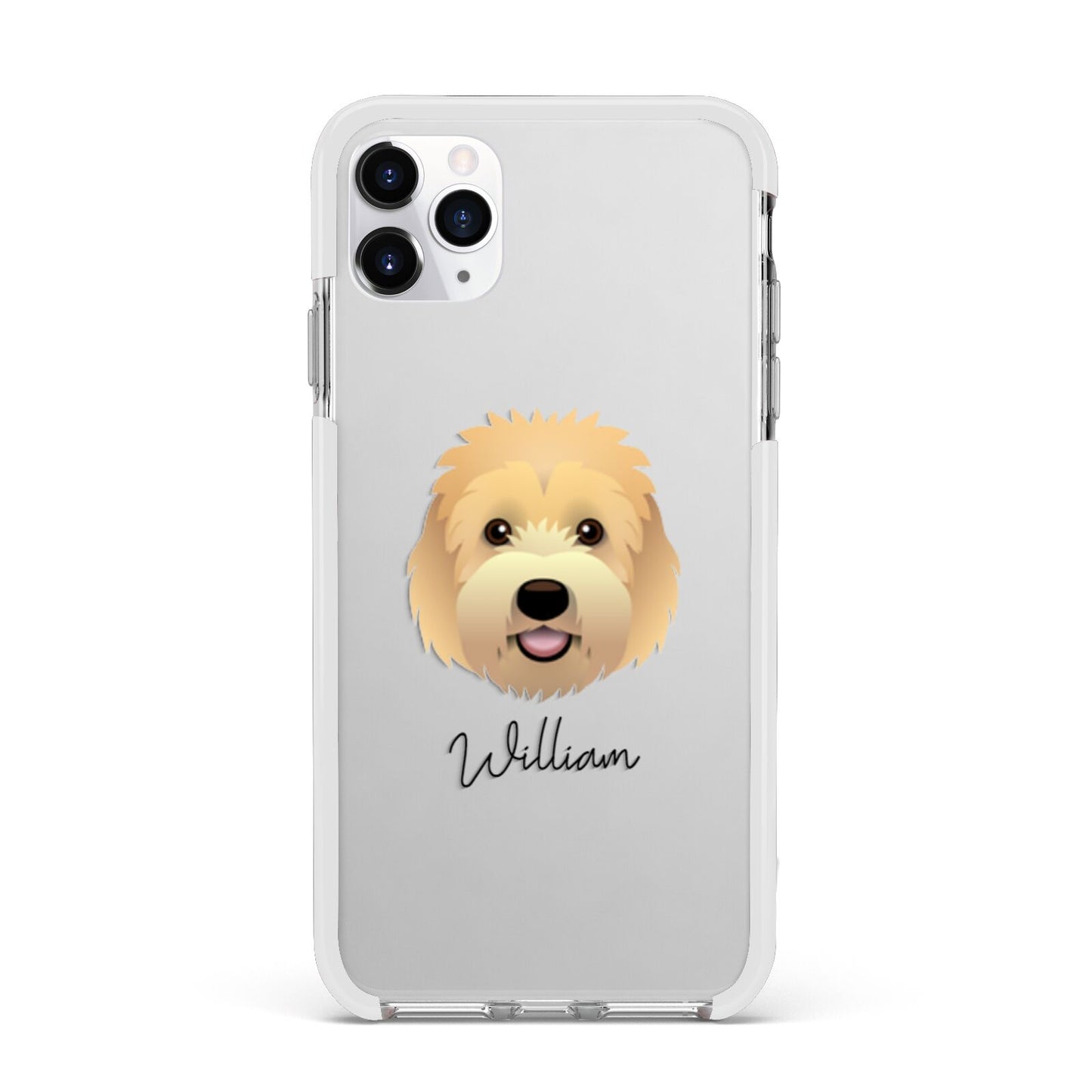 Goldendoodle Personalised Apple iPhone 11 Pro Max in Silver with White Impact Case