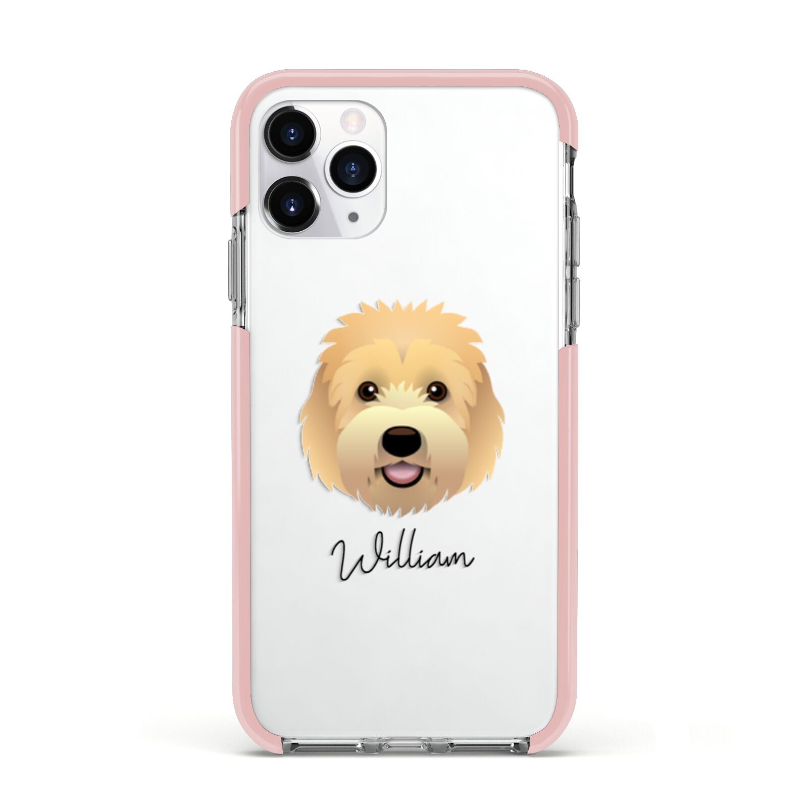 Goldendoodle Personalised Apple iPhone 11 Pro in Silver with Pink Impact Case