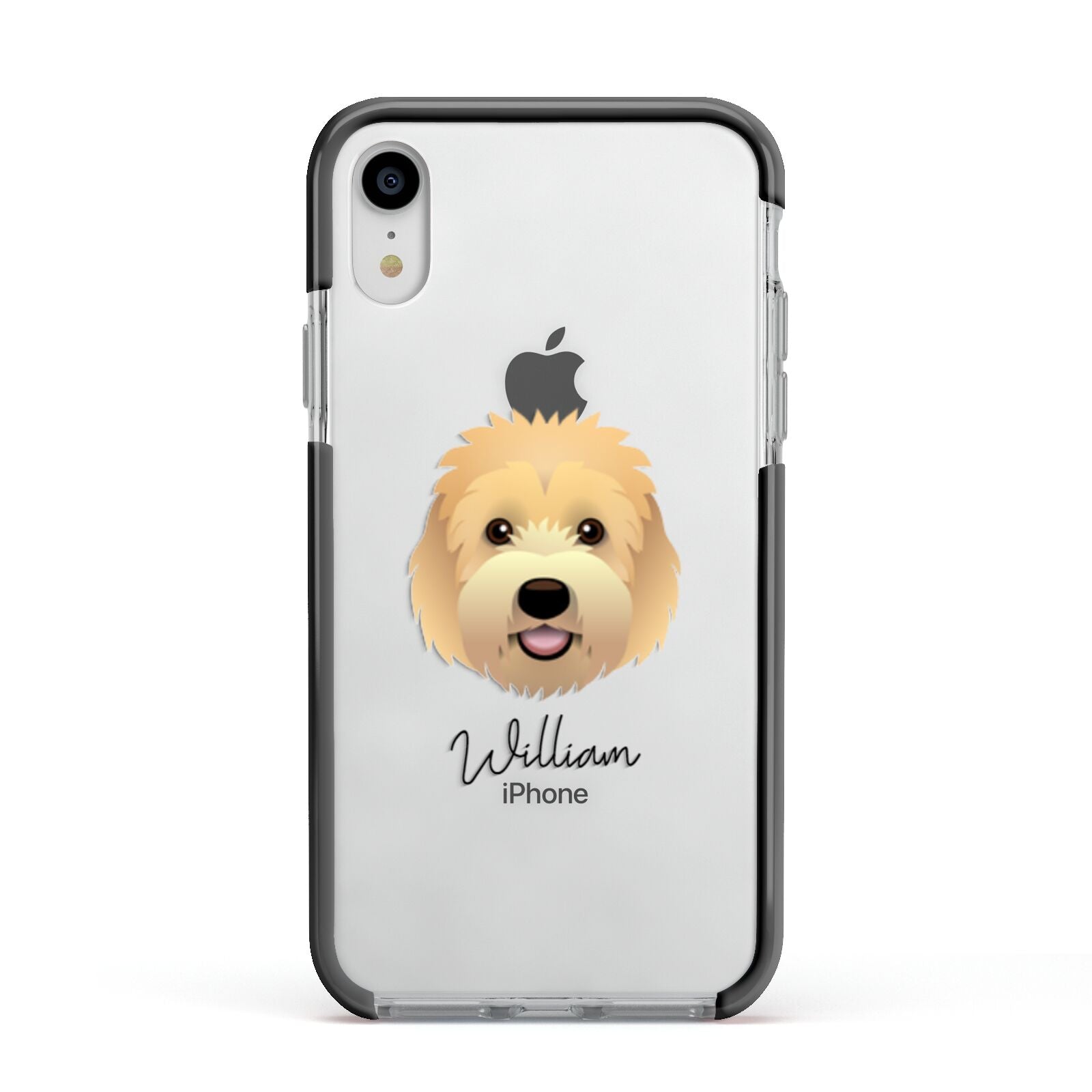 Goldendoodle Personalised Apple iPhone XR Impact Case Black Edge on Silver Phone