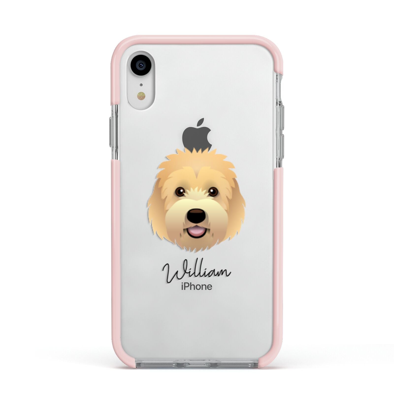 Goldendoodle Personalised Apple iPhone XR Impact Case Pink Edge on Silver Phone