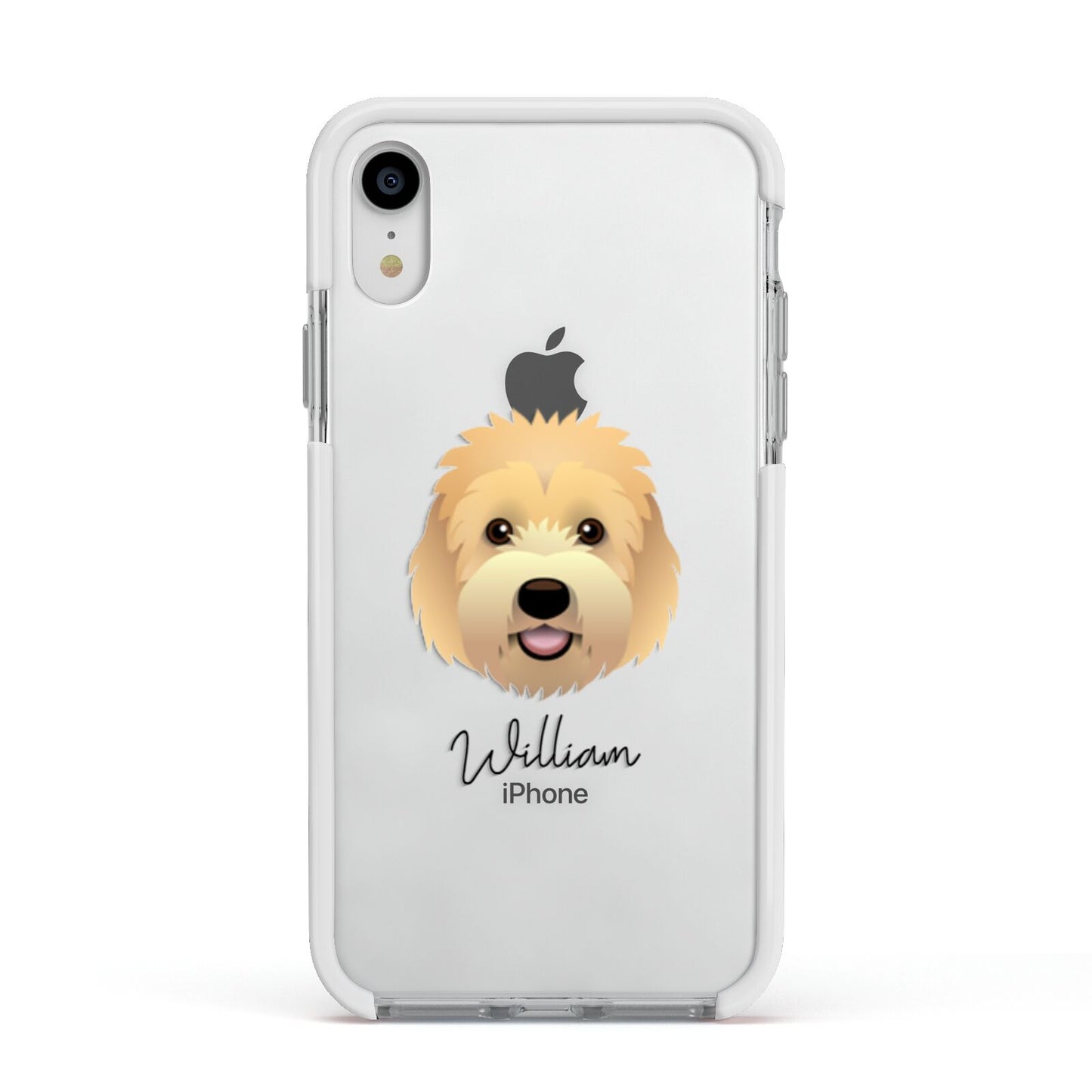 Goldendoodle Personalised Apple iPhone XR Impact Case White Edge on Silver Phone