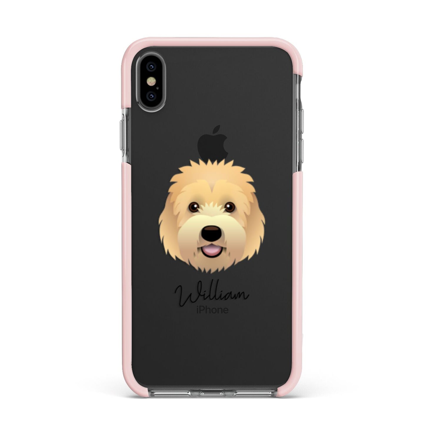 Goldendoodle Personalised Apple iPhone Xs Max Impact Case Pink Edge on Black Phone