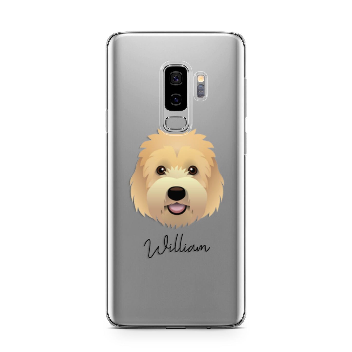 Goldendoodle Personalised Samsung Galaxy S9 Plus Case on Silver phone