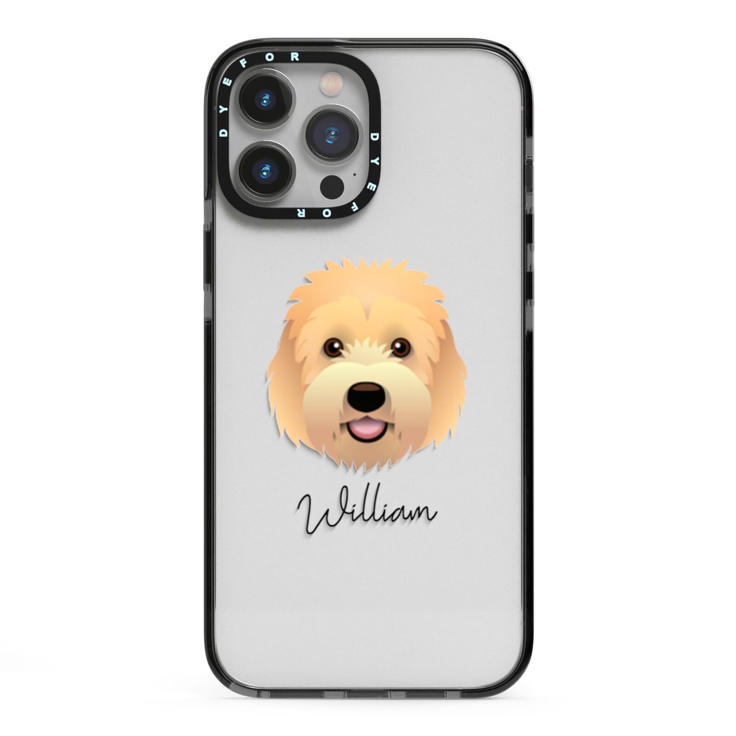 Goldendoodle Personalised iPhone 13 Pro Max Black Impact Case on Silver phone