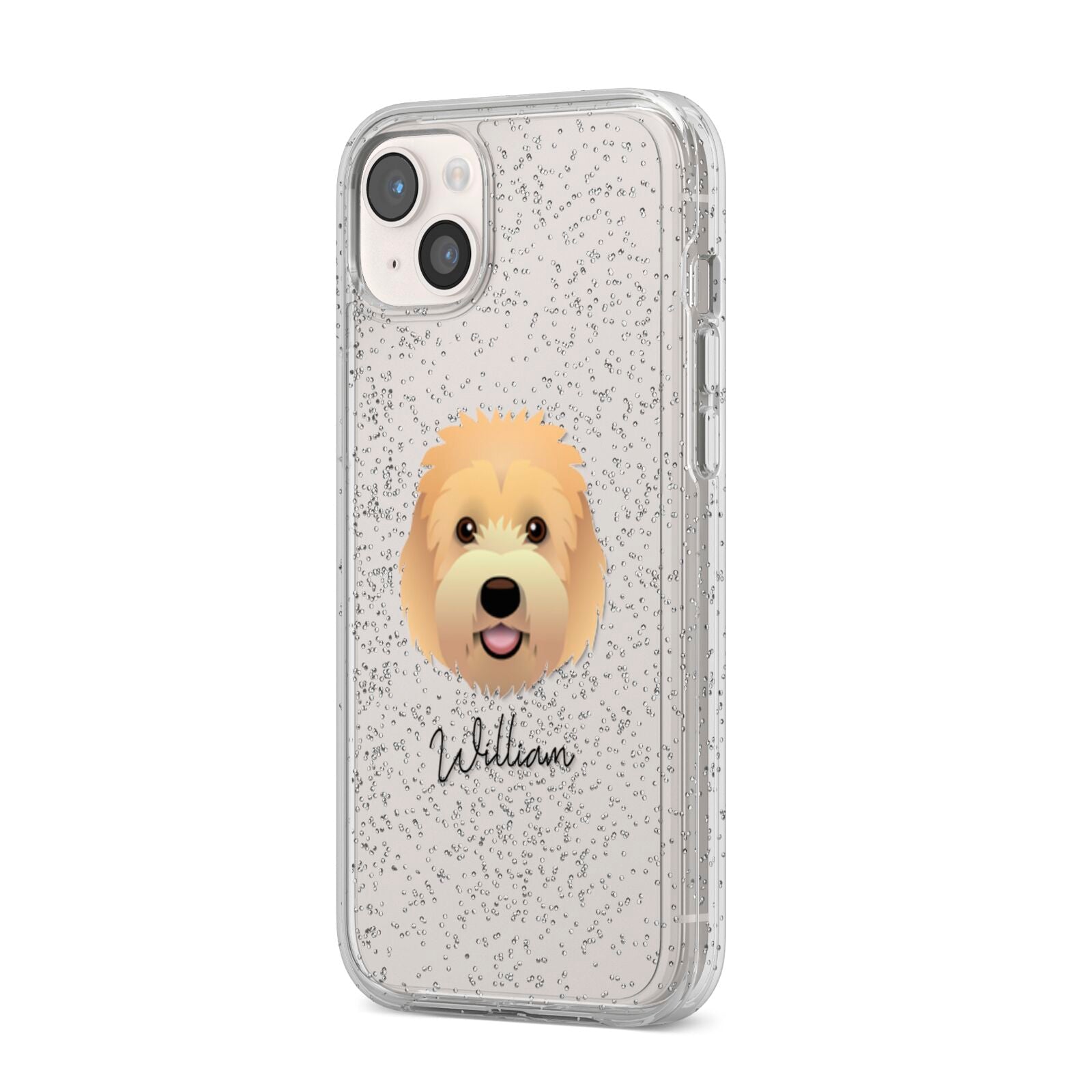 Goldendoodle Personalised iPhone 14 Plus Glitter Tough Case Starlight Angled Image