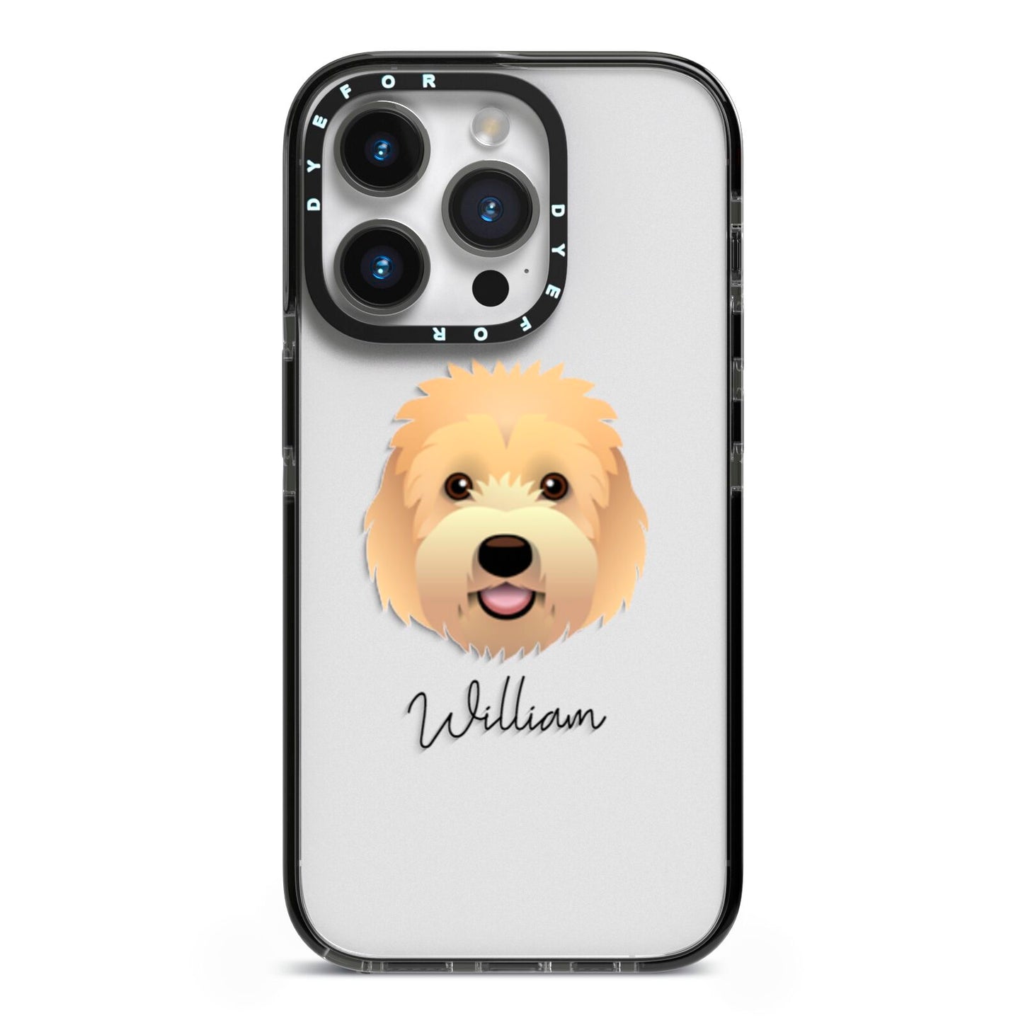 Goldendoodle Personalised iPhone 14 Pro Black Impact Case on Silver phone
