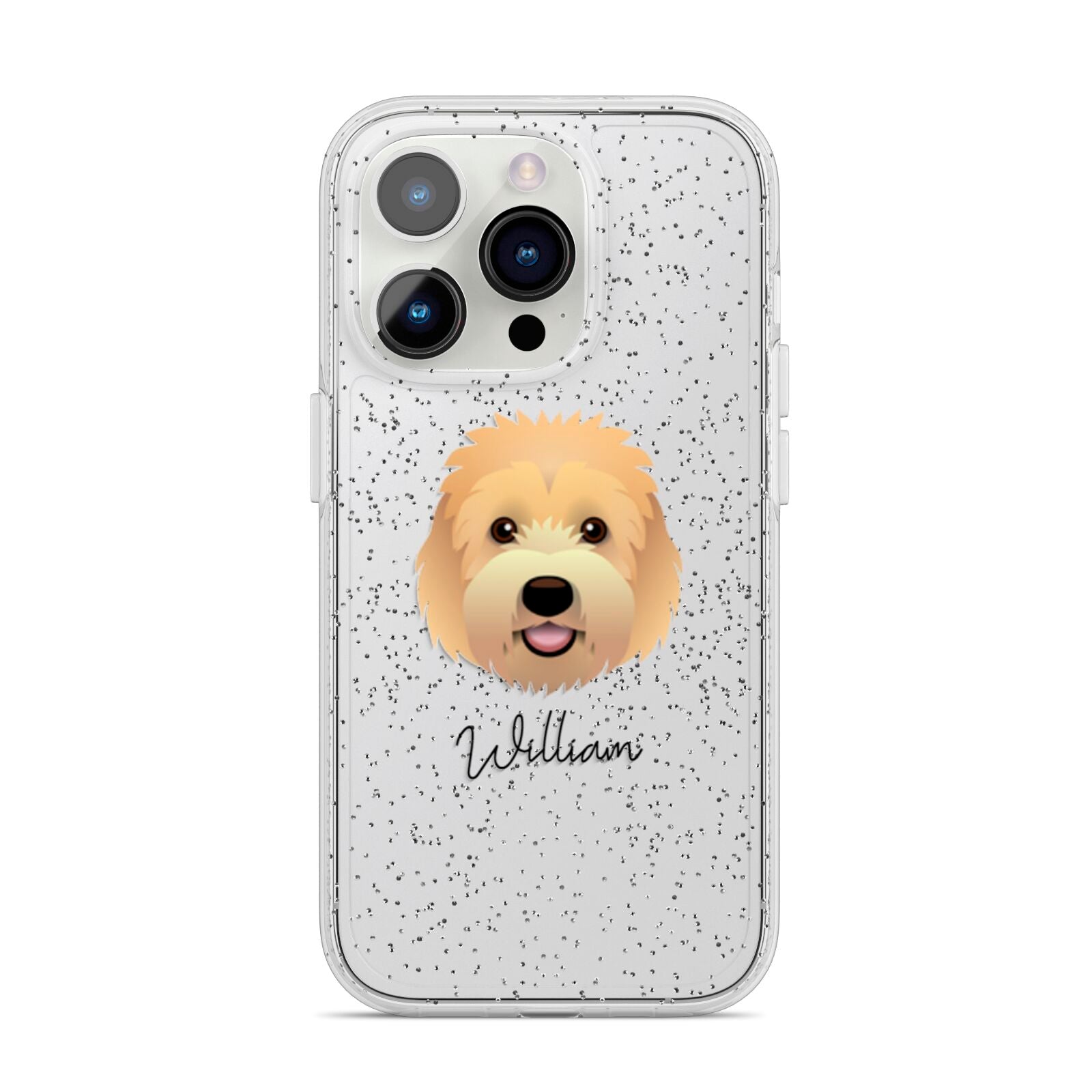 Goldendoodle Personalised iPhone 14 Pro Glitter Tough Case Silver