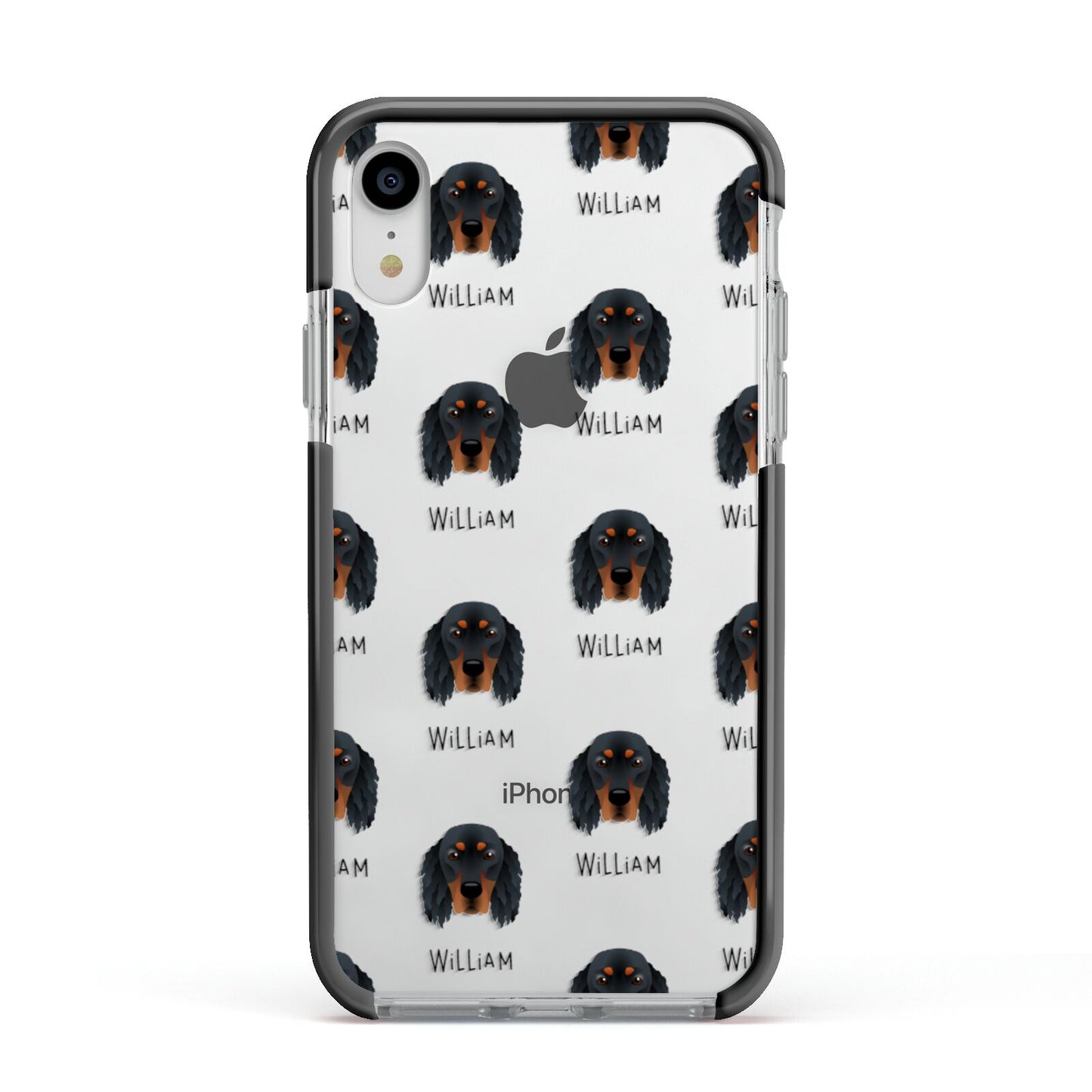 Gordon Setter Icon with Name Apple iPhone XR Impact Case Black Edge on Silver Phone