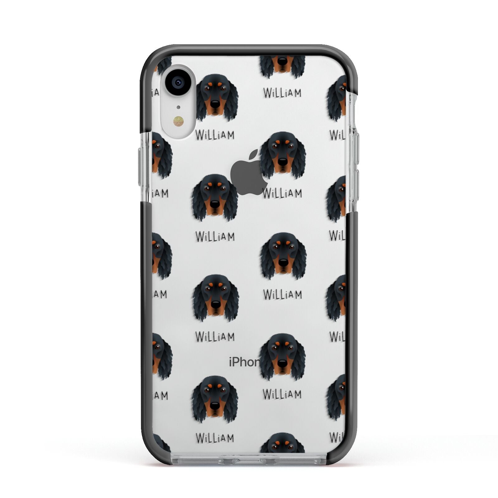 Gordon Setter Icon with Name Apple iPhone XR Impact Case Black Edge on Silver Phone