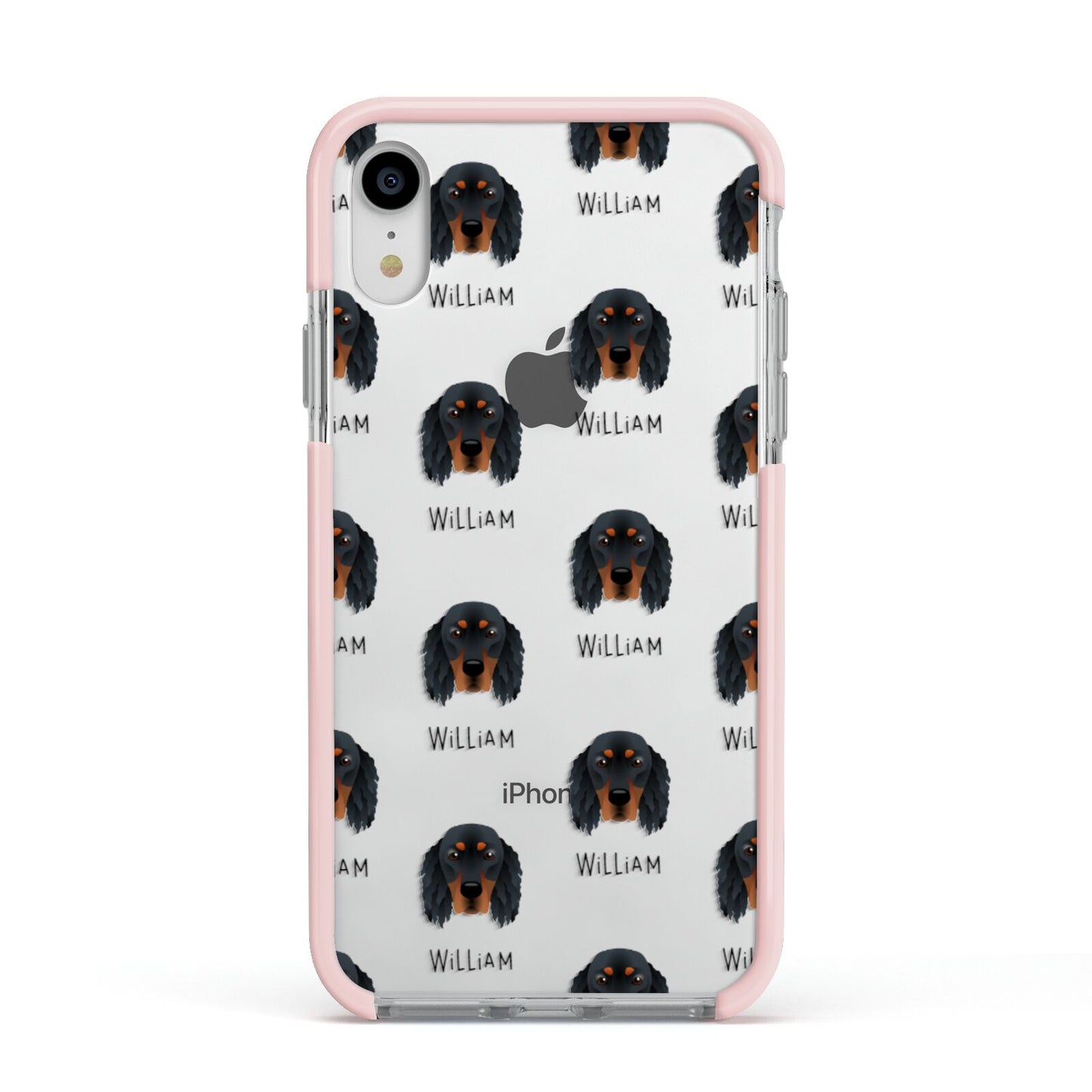 Gordon Setter Icon with Name Apple iPhone XR Impact Case Pink Edge on Silver Phone