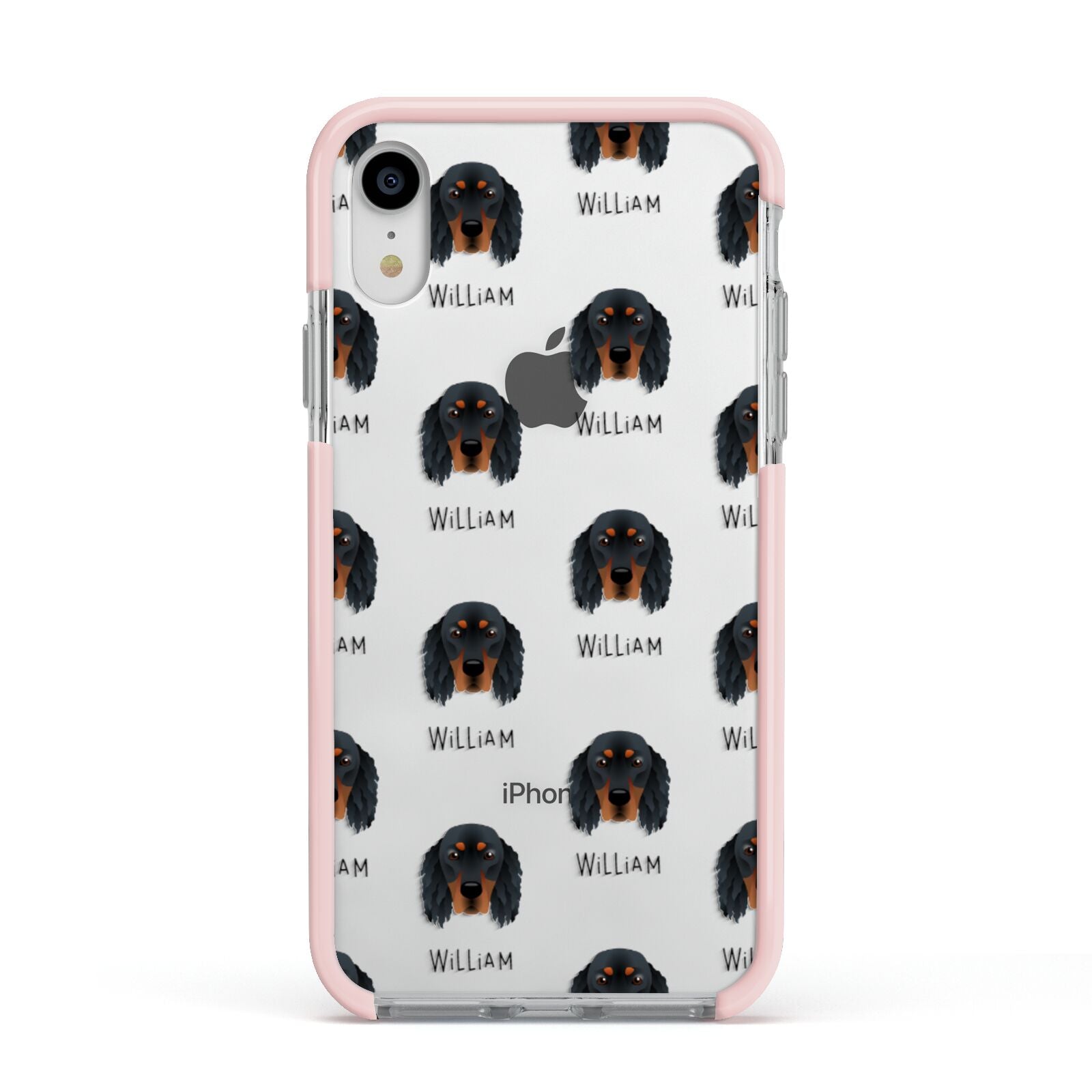 Gordon Setter Icon with Name Apple iPhone XR Impact Case Pink Edge on Silver Phone