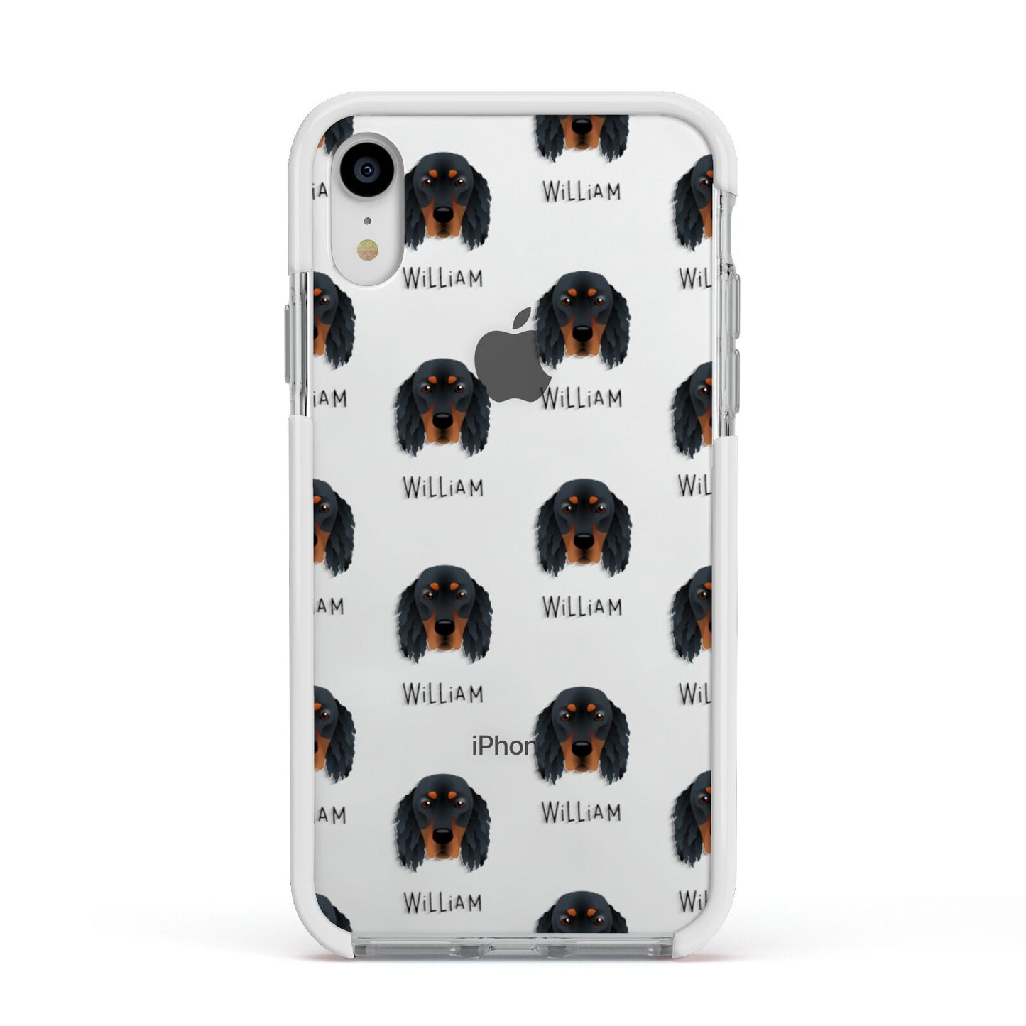 Gordon Setter Icon with Name Apple iPhone XR Impact Case White Edge on Silver Phone