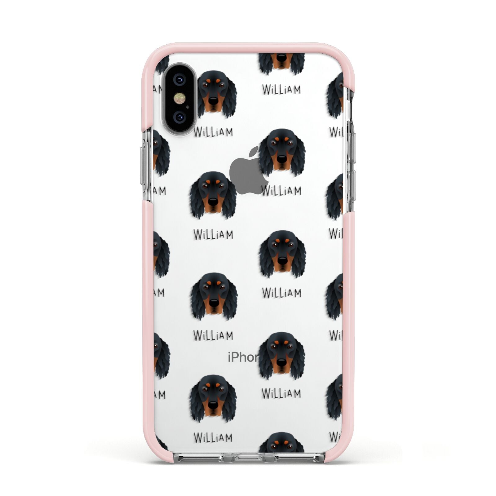 Gordon Setter Icon with Name Apple iPhone Xs Impact Case Pink Edge on Silver Phone