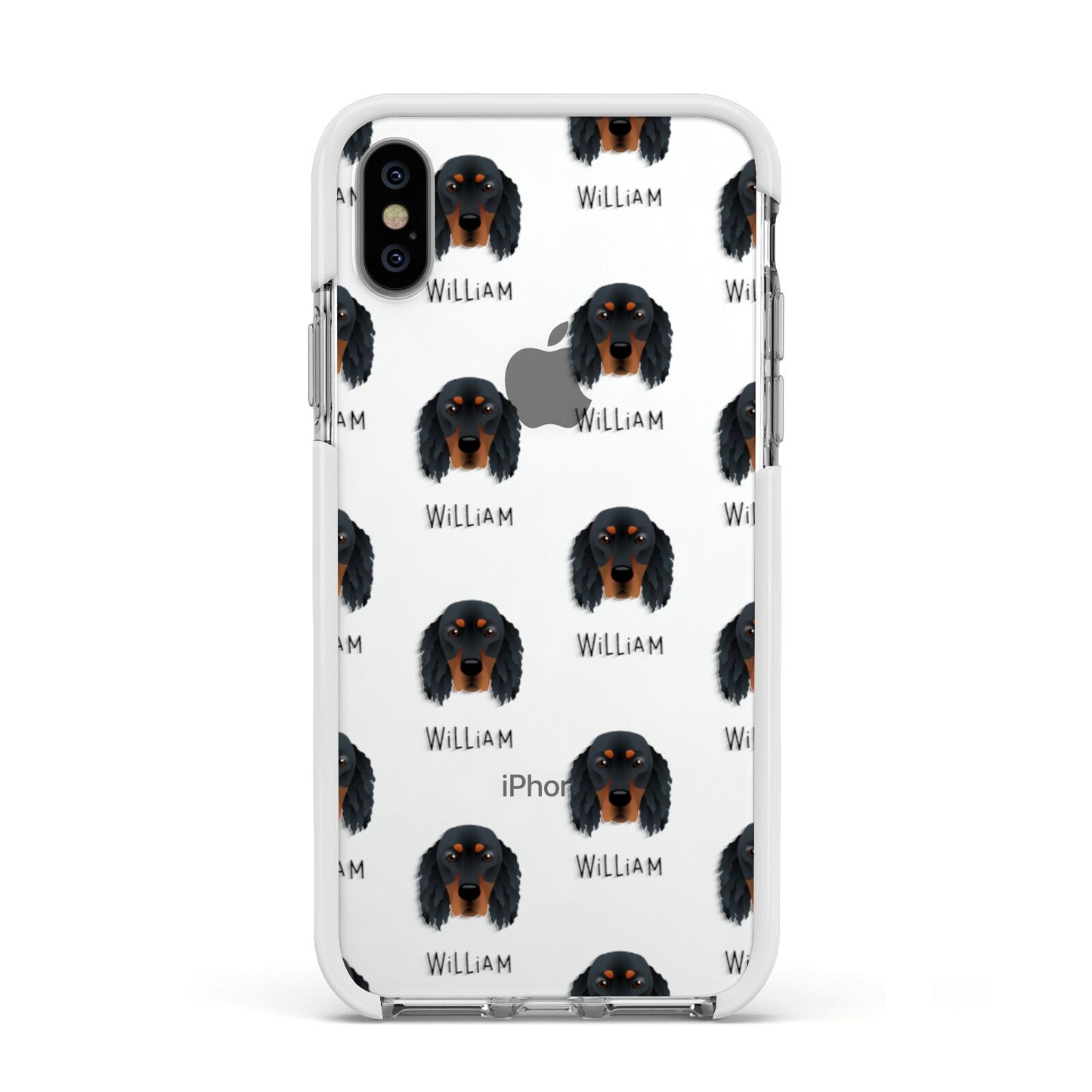 Gordon Setter Icon with Name Apple iPhone Xs Impact Case White Edge on Silver Phone