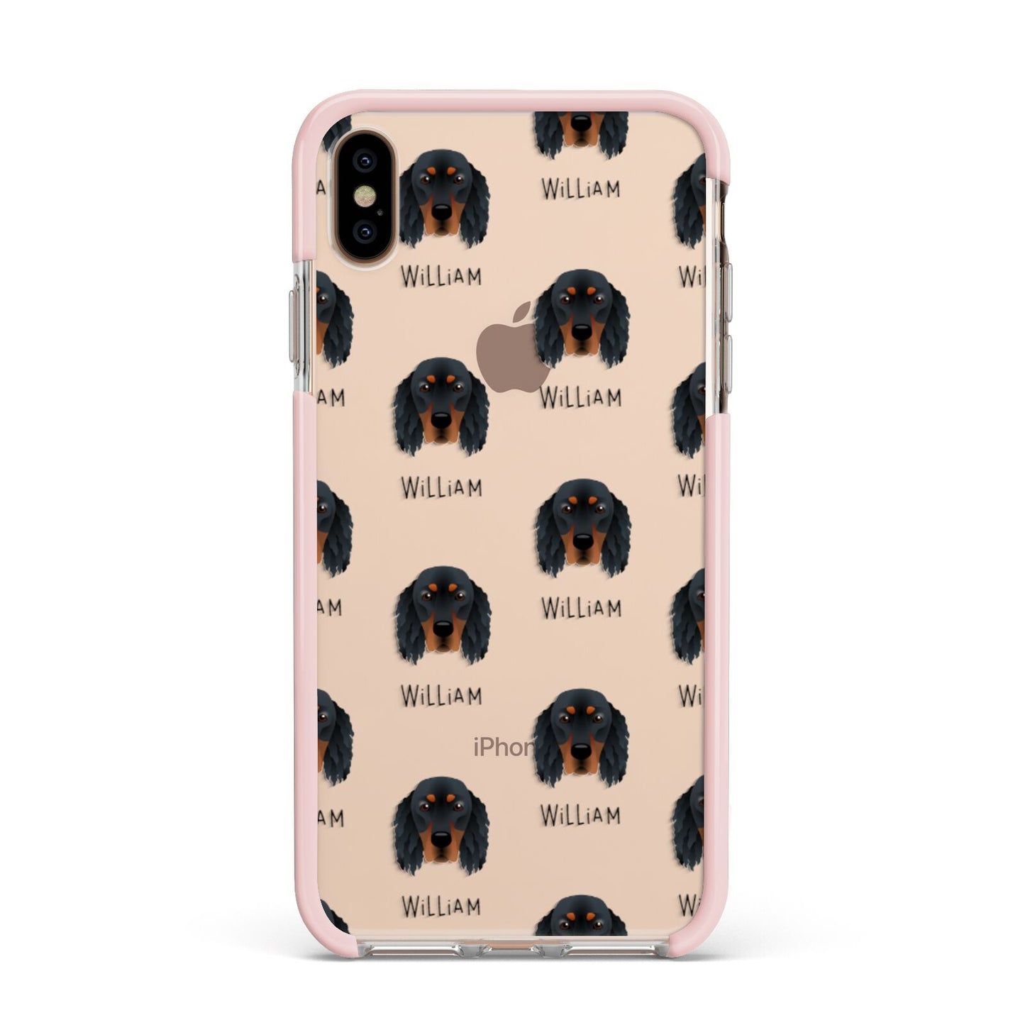 Gordon Setter Icon with Name Apple iPhone Xs Max Impact Case Pink Edge on Gold Phone