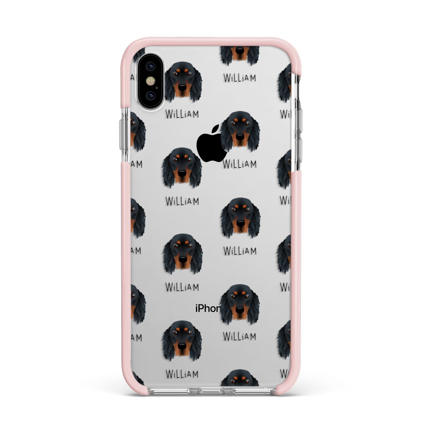 Gordon Setter Icon with Name Apple iPhone Xs Max Impact Case Pink Edge on Silver Phone