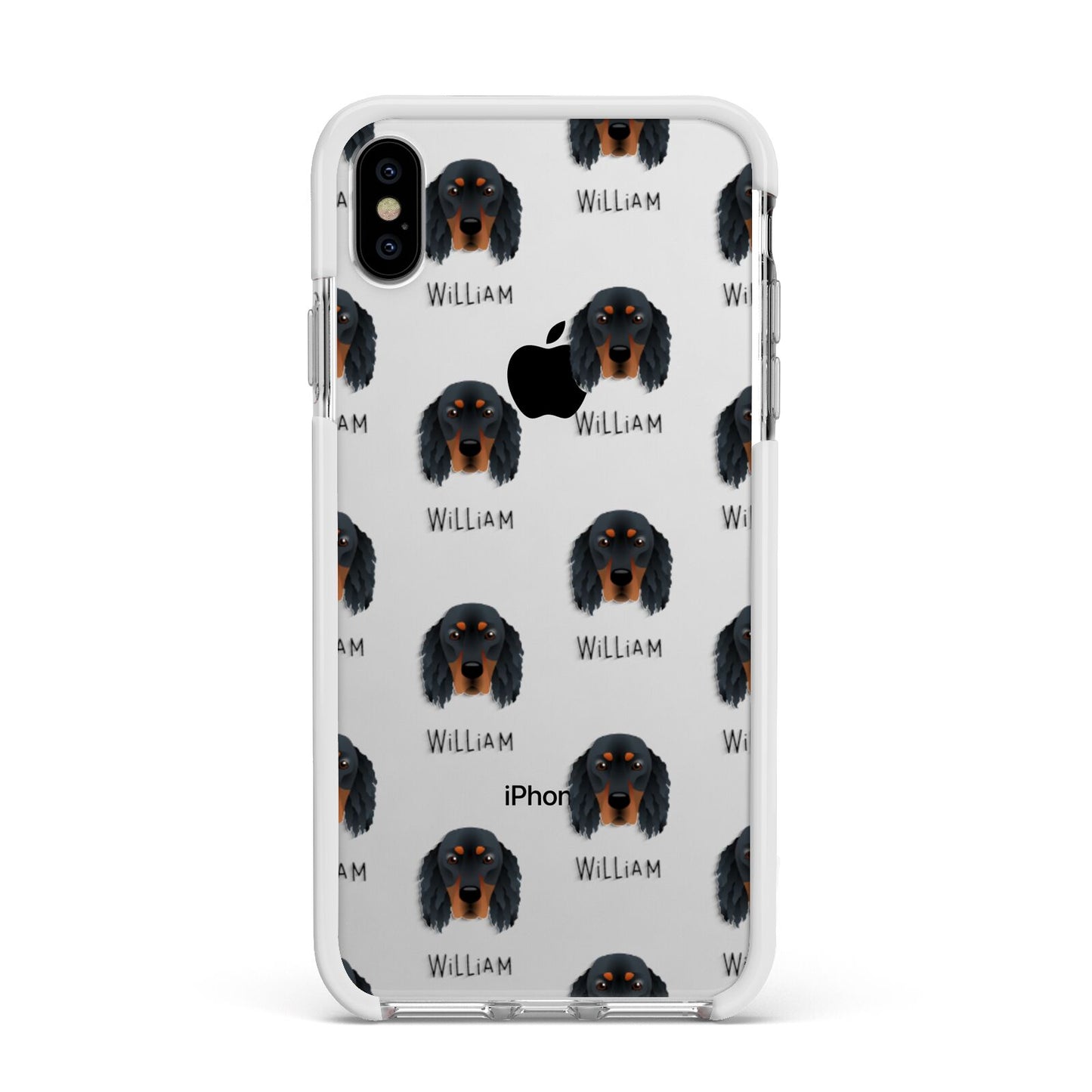 Gordon Setter Icon with Name Apple iPhone Xs Max Impact Case White Edge on Silver Phone