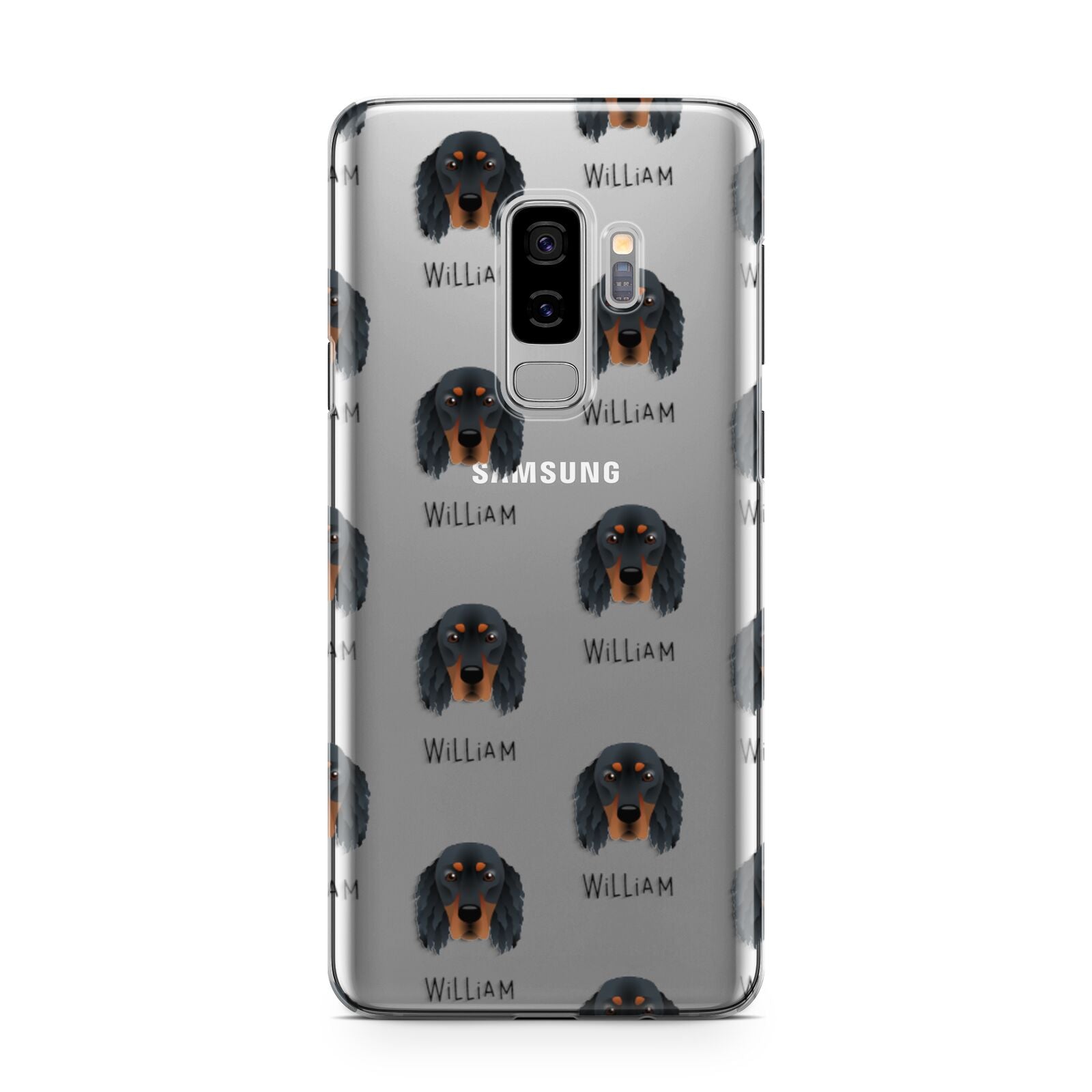 Gordon Setter Icon with Name Samsung Galaxy S9 Plus Case on Silver phone