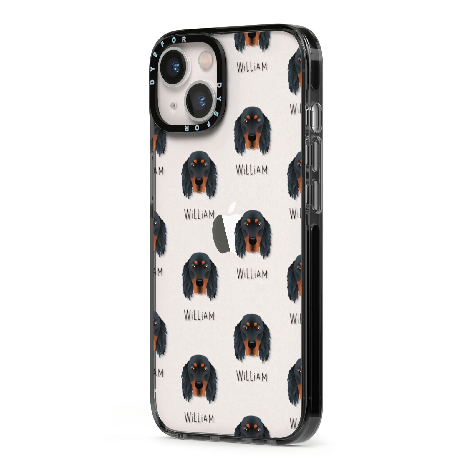Gordon Setter Icon with Name iPhone 13 Black Impact Case Side Angle on Silver phone