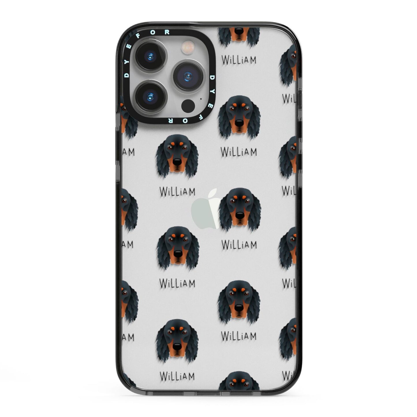 Gordon Setter Icon with Name iPhone 13 Pro Max Black Impact Case on Silver phone