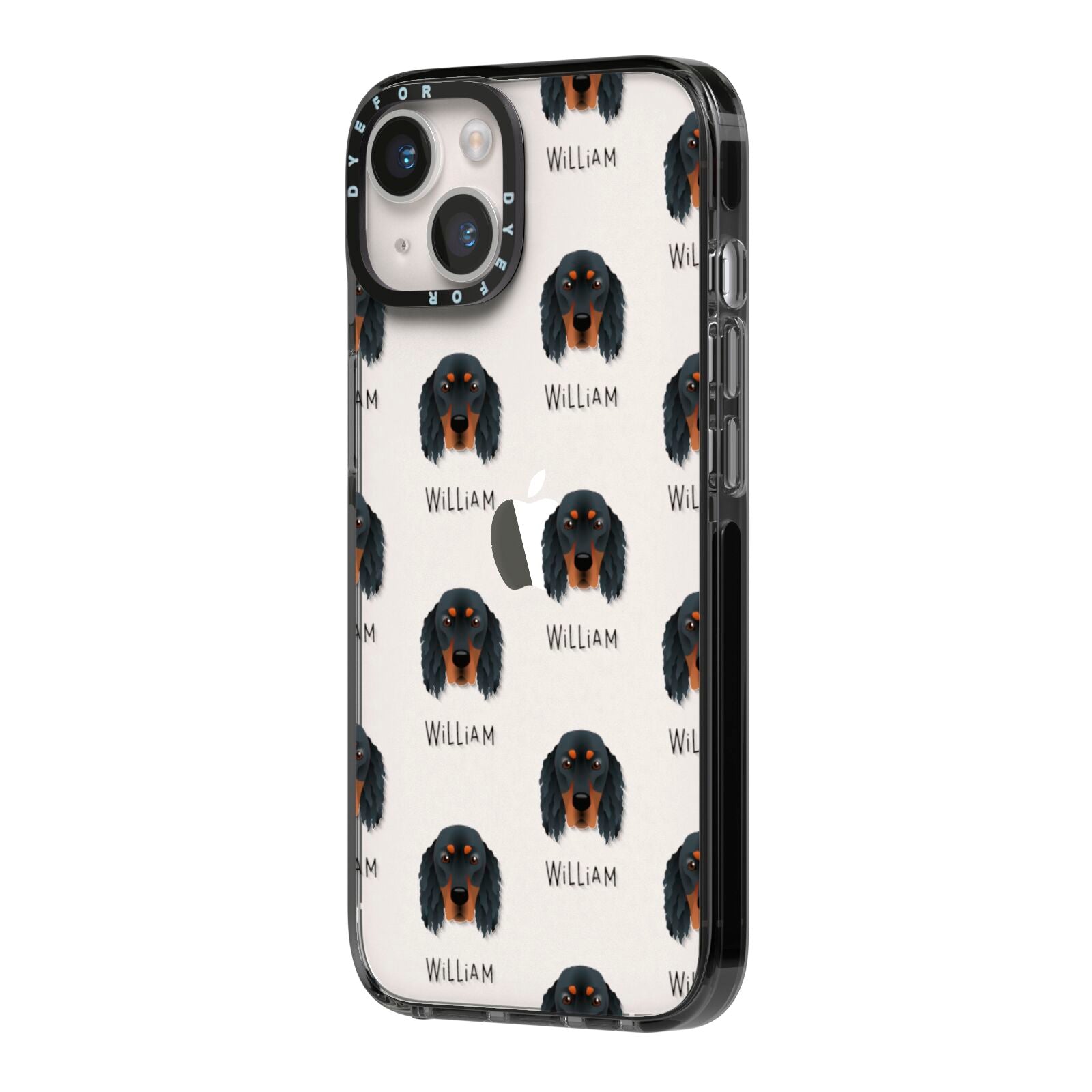 Gordon Setter Icon with Name iPhone 14 Black Impact Case Side Angle on Silver phone