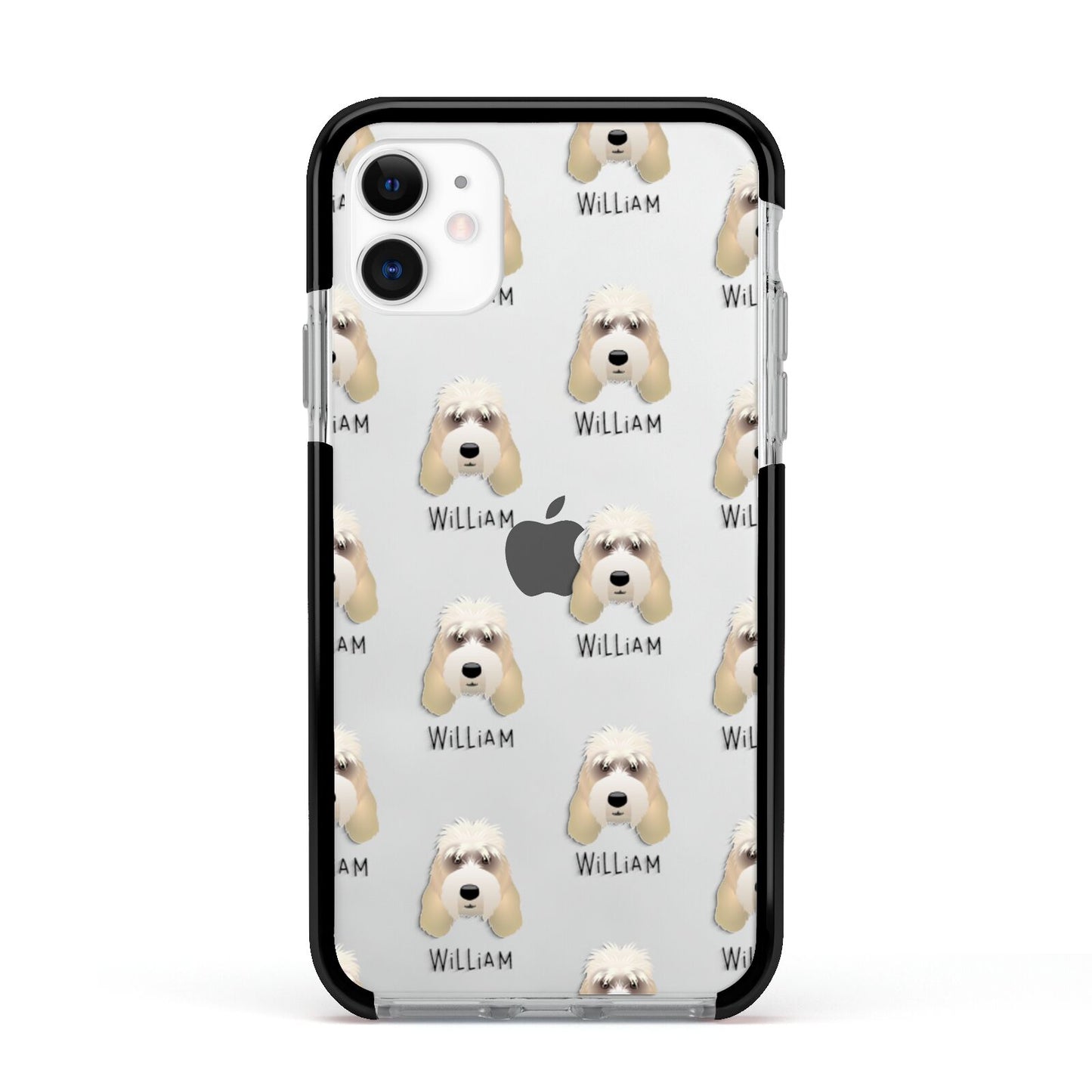 Grand Basset Griffon Vendeen Icon with Name Apple iPhone 11 in White with Black Impact Case