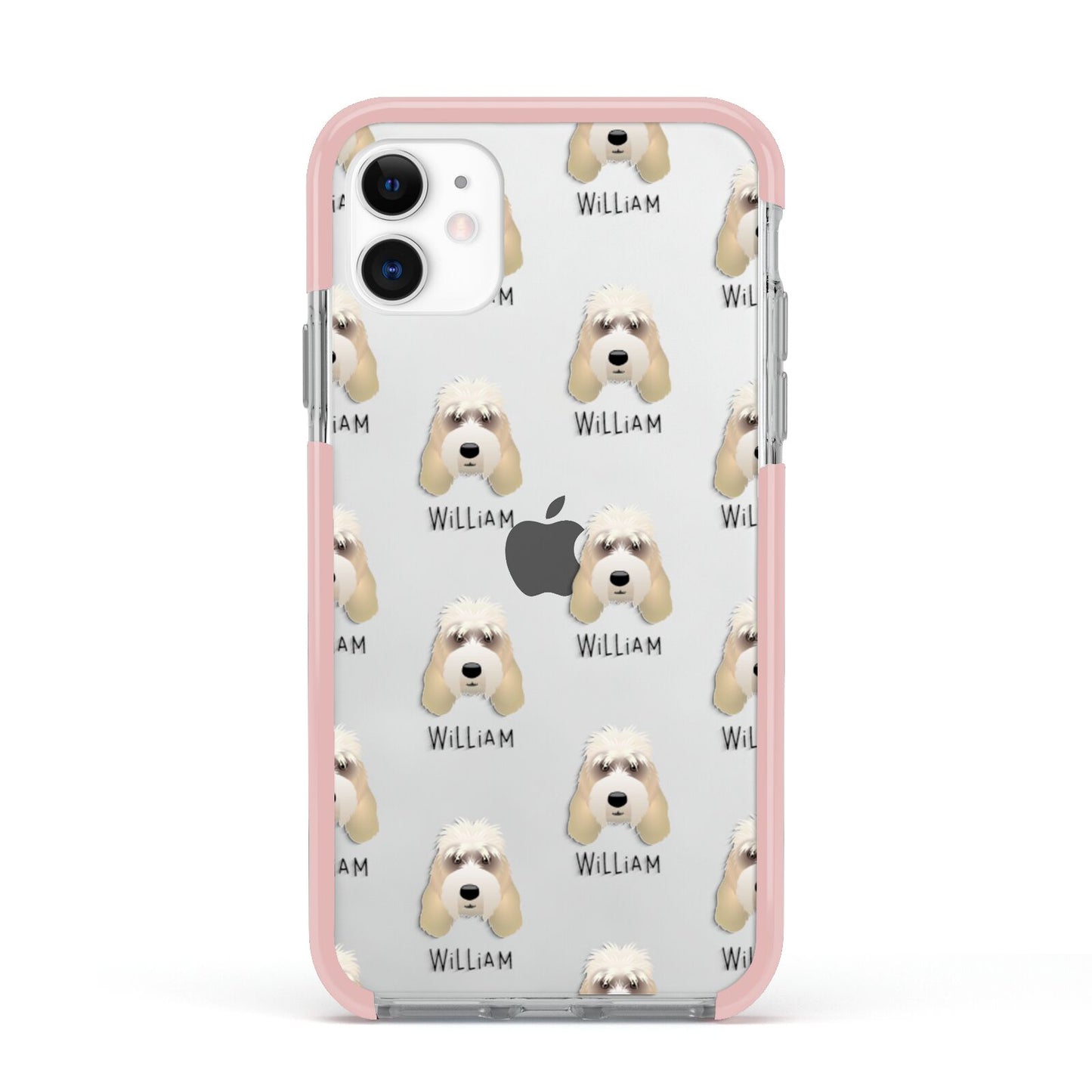 Grand Basset Griffon Vendeen Icon with Name Apple iPhone 11 in White with Pink Impact Case