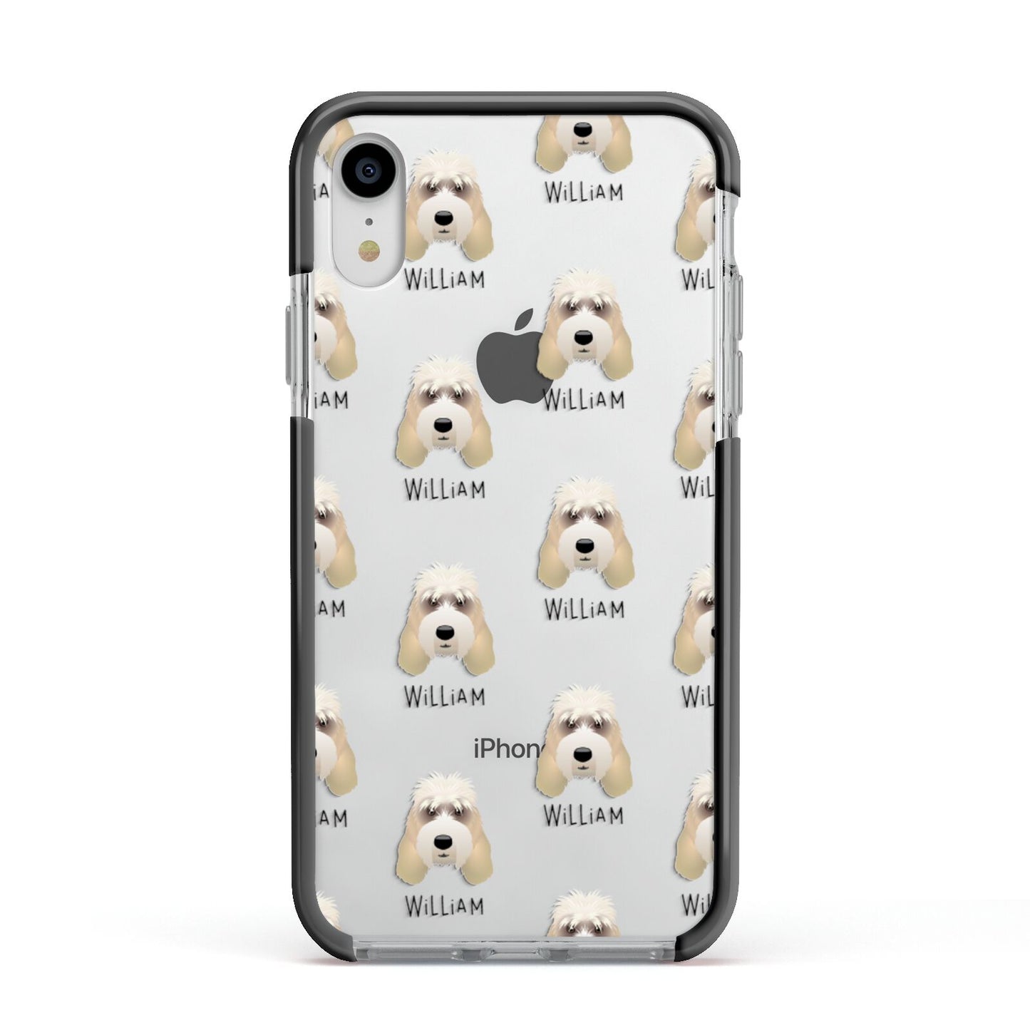 Grand Basset Griffon Vendeen Icon with Name Apple iPhone XR Impact Case Black Edge on Silver Phone