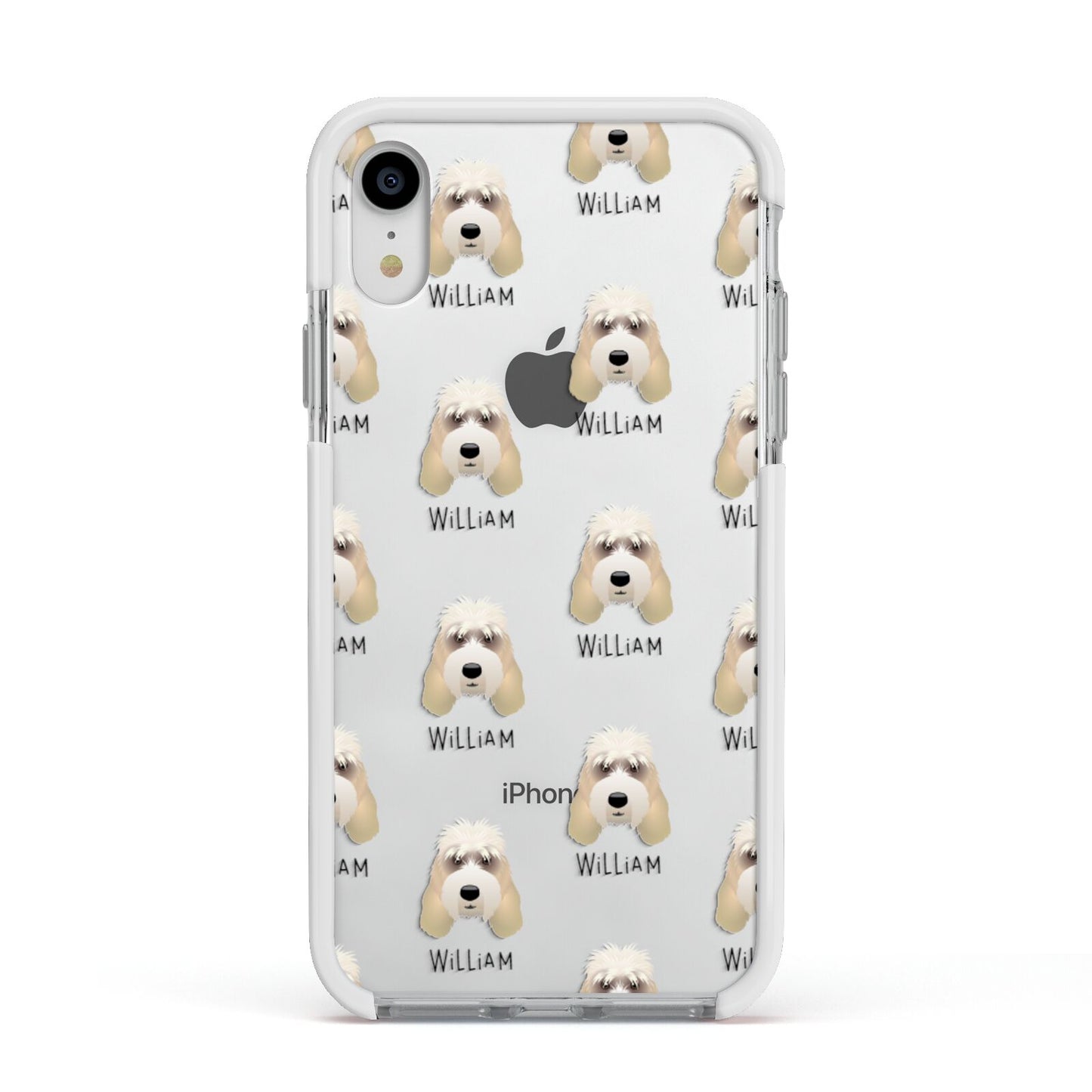 Grand Basset Griffon Vendeen Icon with Name Apple iPhone XR Impact Case White Edge on Silver Phone