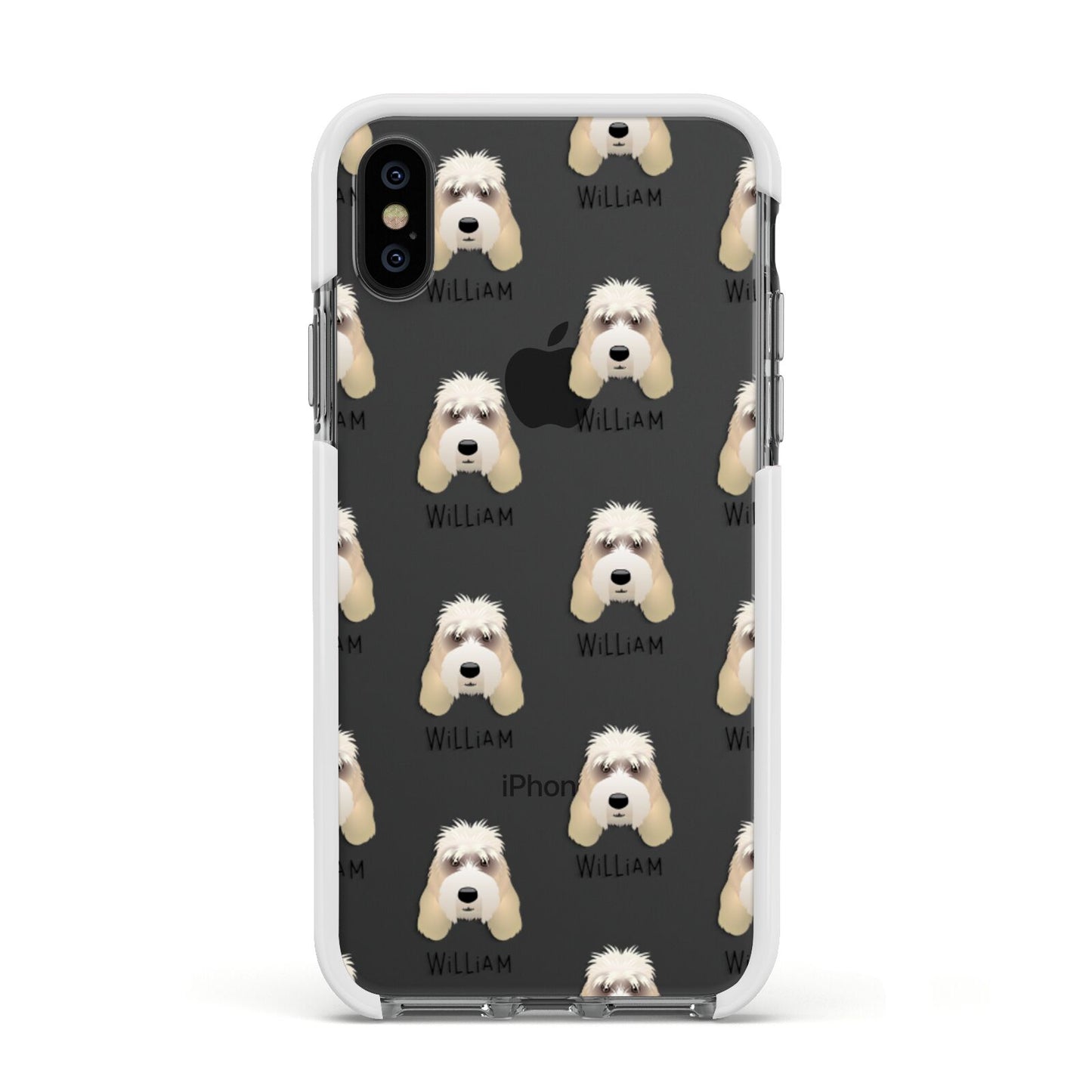 Grand Basset Griffon Vendeen Icon with Name Apple iPhone Xs Impact Case White Edge on Black Phone