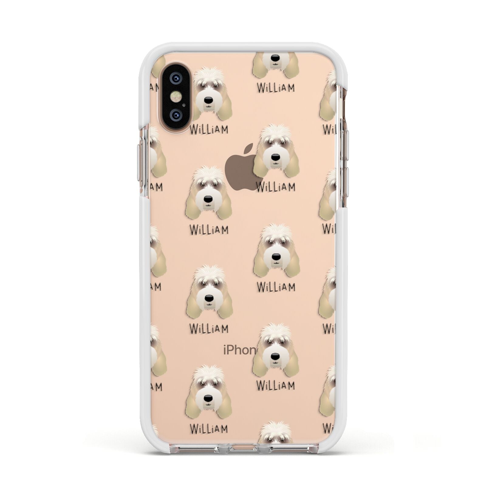 Grand Basset Griffon Vendeen Icon with Name Apple iPhone Xs Impact Case White Edge on Gold Phone