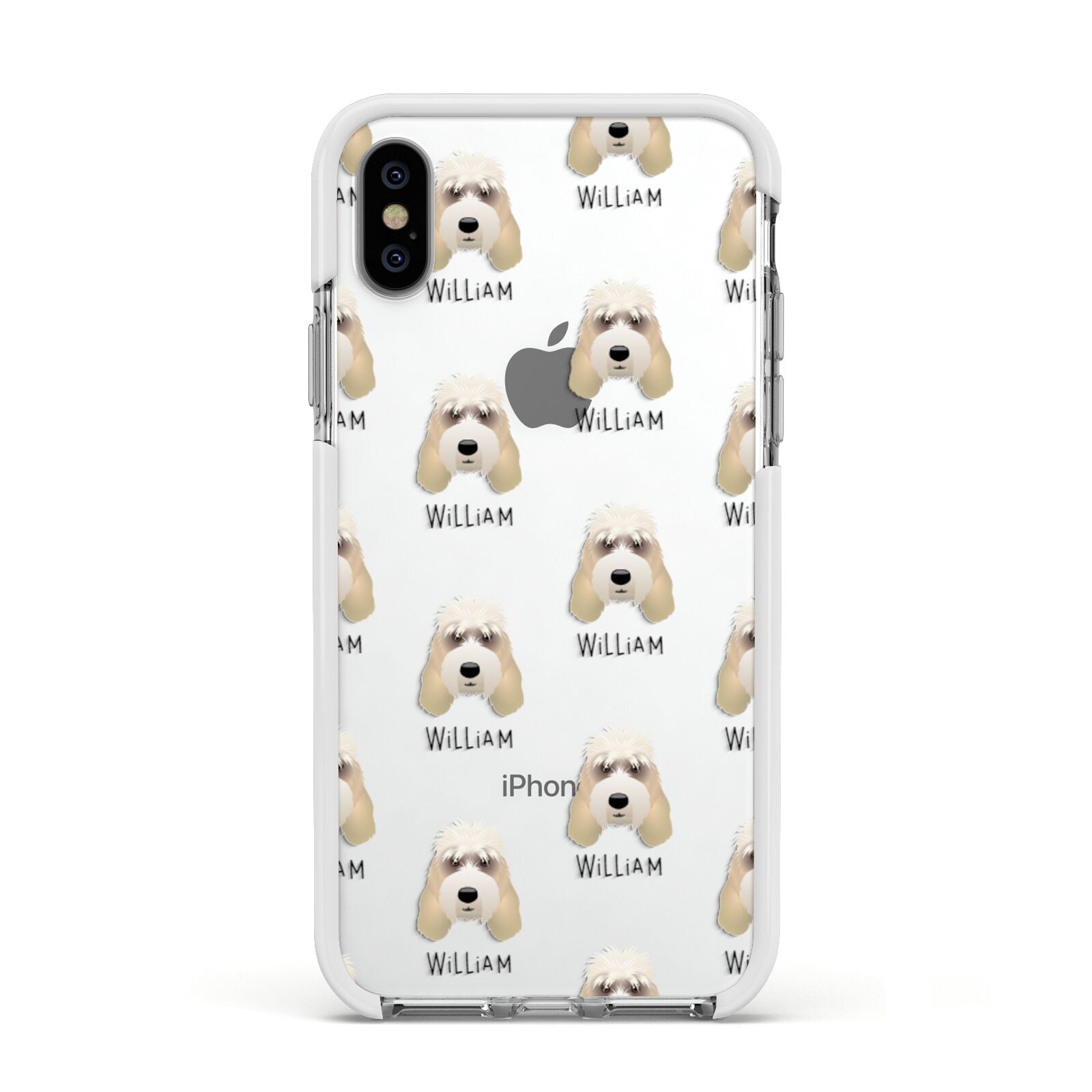 Grand Basset Griffon Vendeen Icon with Name Apple iPhone Xs Impact Case White Edge on Silver Phone