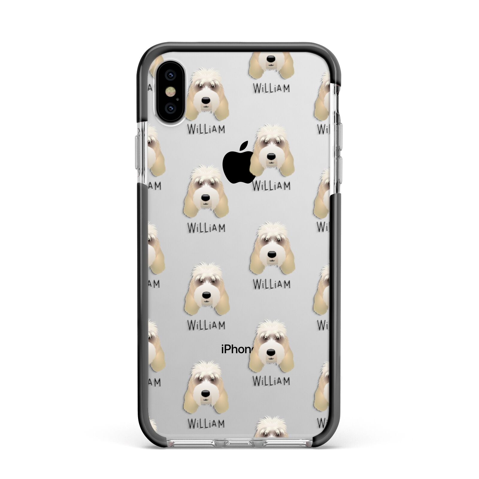 Grand Basset Griffon Vendeen Icon with Name Apple iPhone Xs Max Impact Case Black Edge on Silver Phone