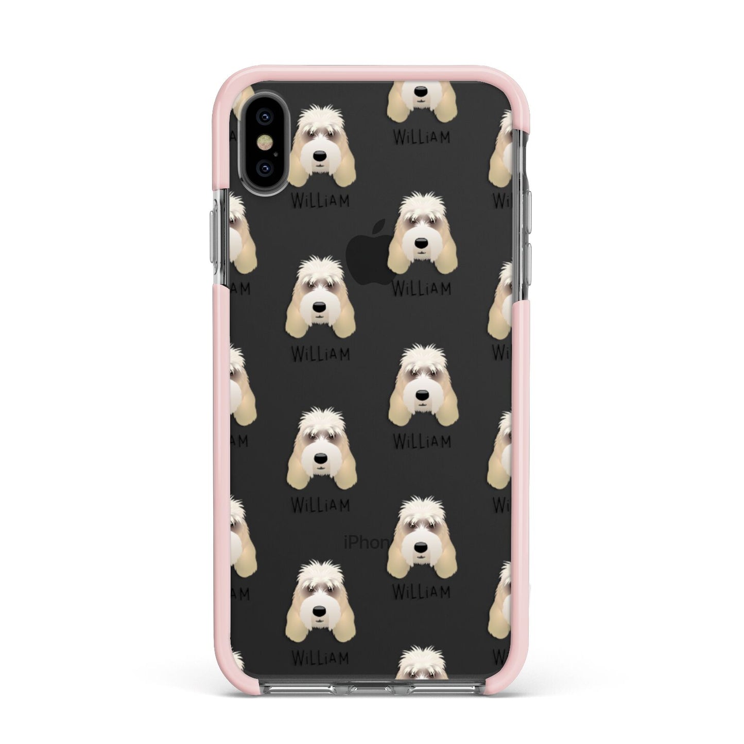 Grand Basset Griffon Vendeen Icon with Name Apple iPhone Xs Max Impact Case Pink Edge on Black Phone