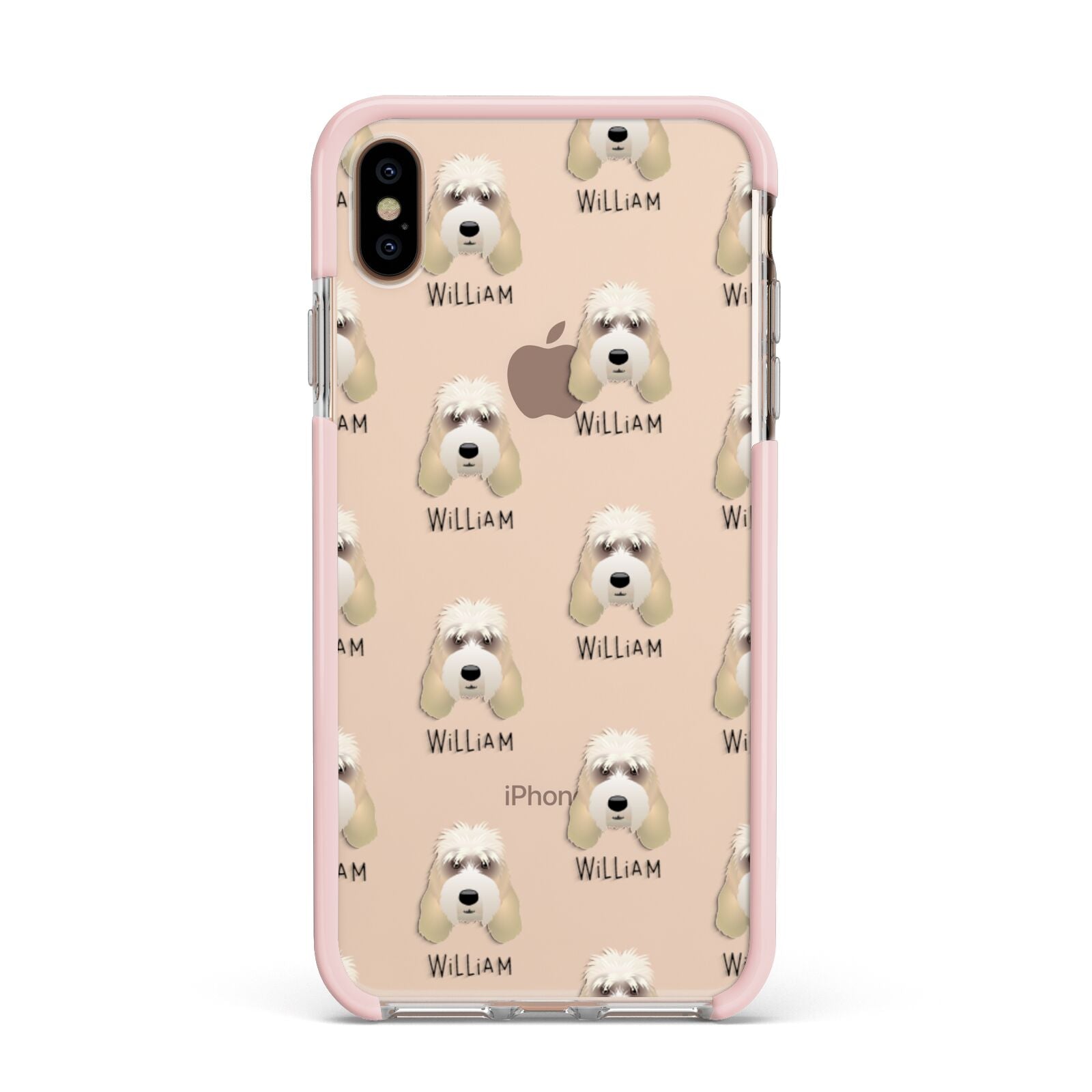 Grand Basset Griffon Vendeen Icon with Name Apple iPhone Xs Max Impact Case Pink Edge on Gold Phone