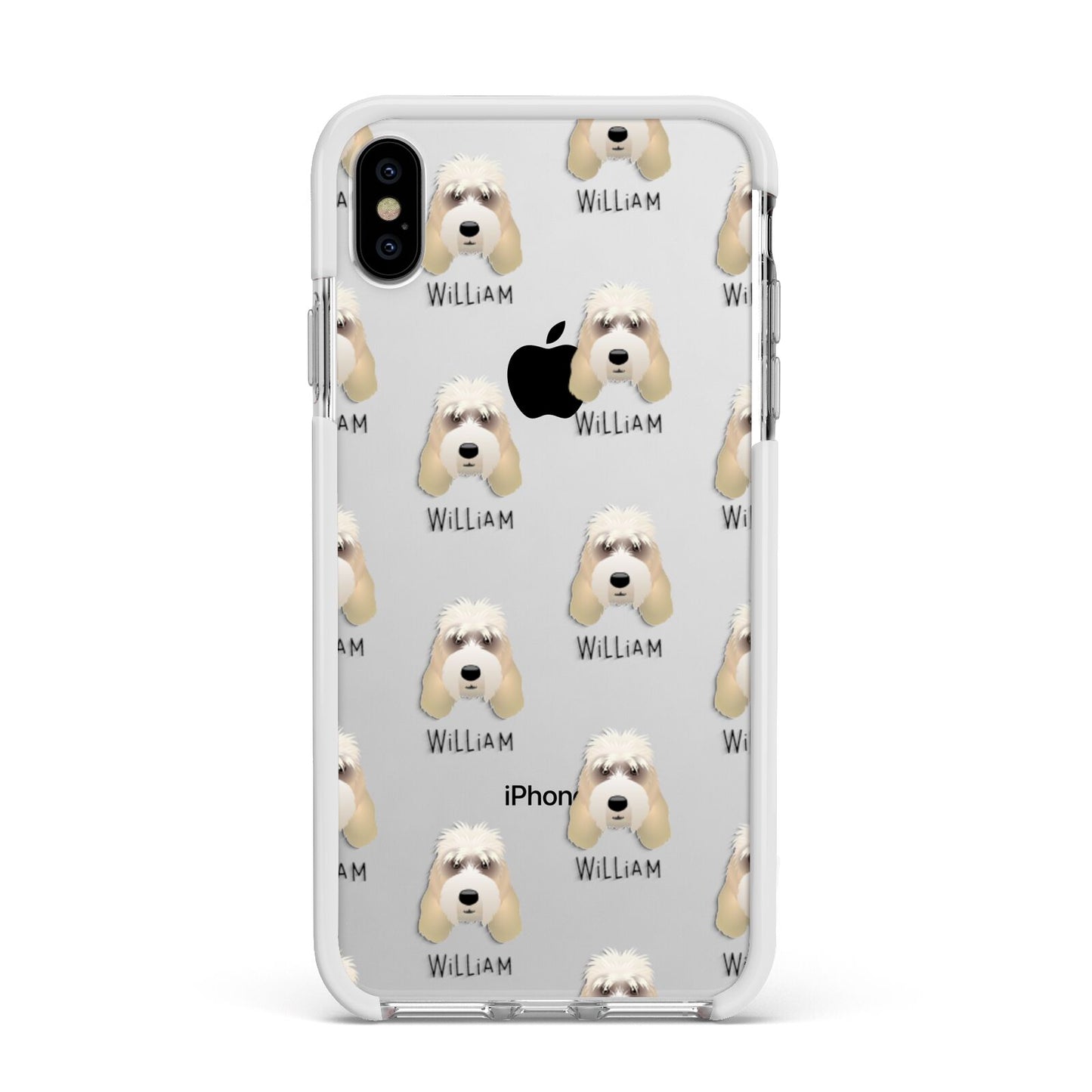 Grand Basset Griffon Vendeen Icon with Name Apple iPhone Xs Max Impact Case White Edge on Silver Phone