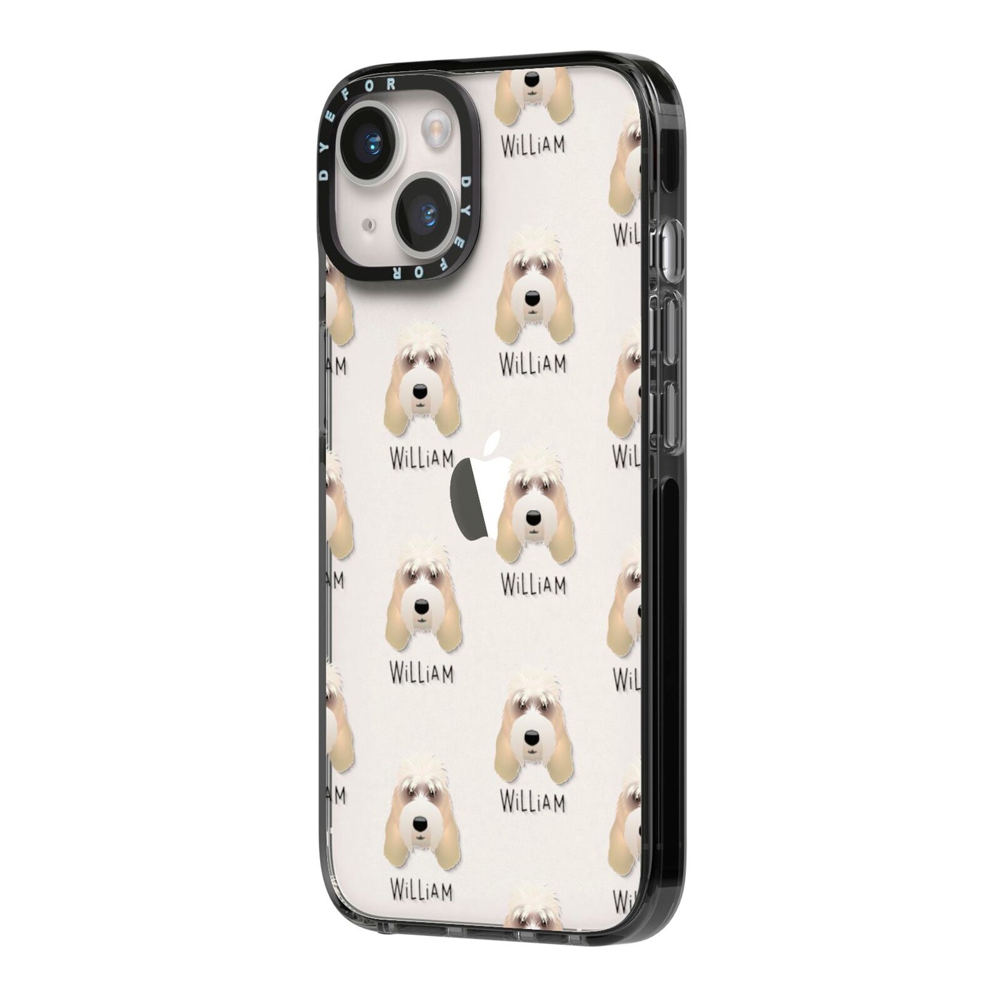 Grand Basset Griffon Vendeen Icon with Name iPhone 14 Black Impact Case Side Angle on Silver phone