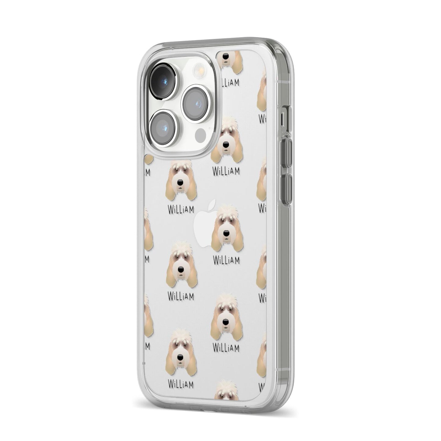 Grand Basset Griffon Vendeen Icon with Name iPhone 14 Pro Clear Tough Case Silver Angled Image